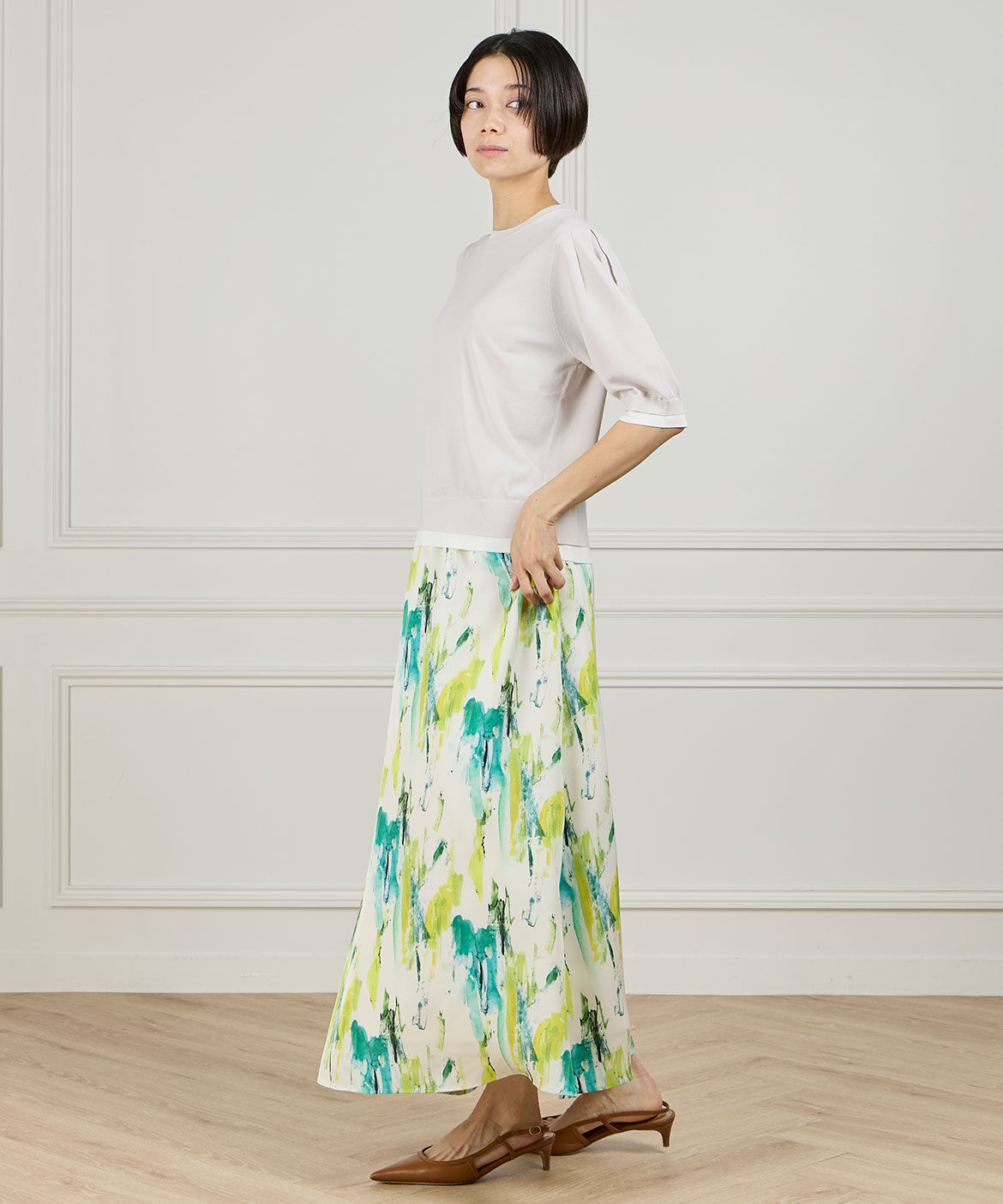 INED「クルーネック5分袖ニット」|ニット・セーター|