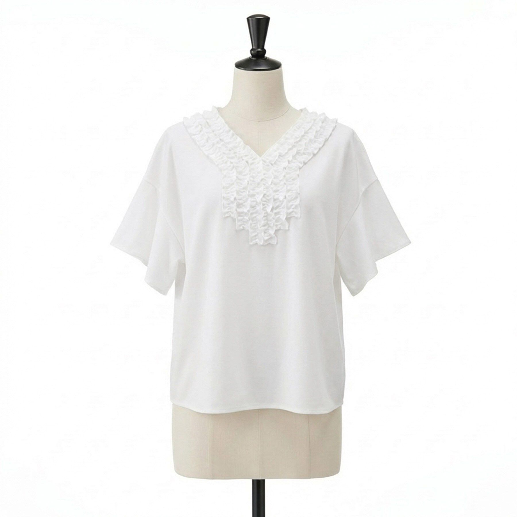 UNTITLED「【接触冷感/通気性/洗える】Vネックフリルブラウス」|シャツ・ブラウス|