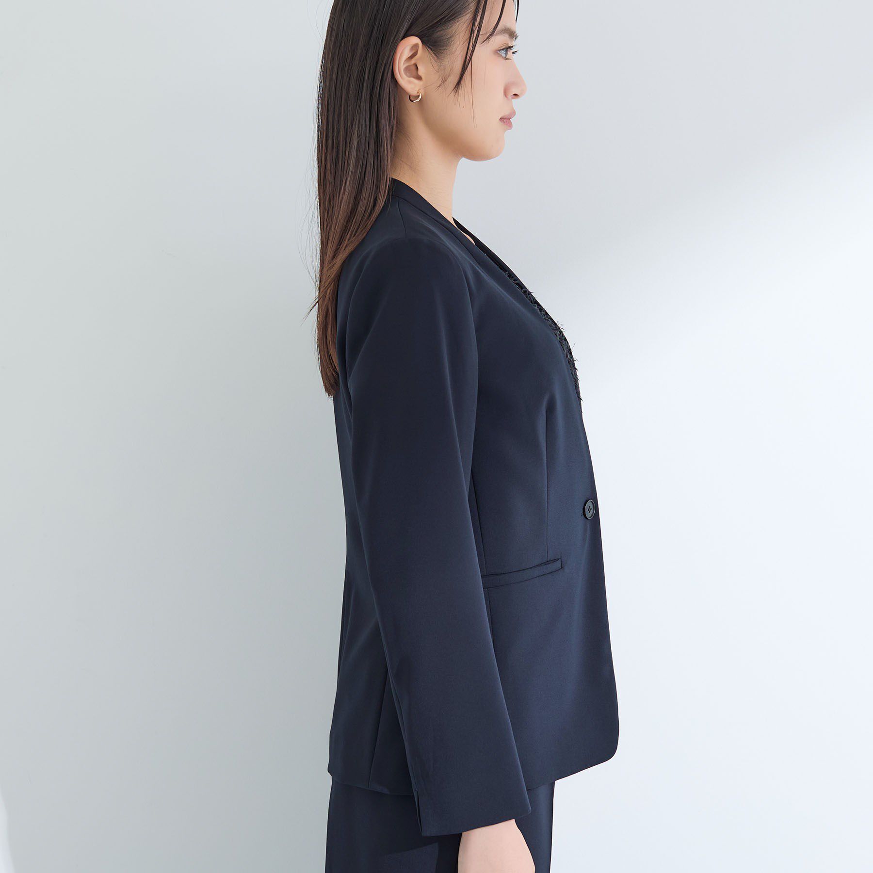 INDIVI「【洗える／UVケア】ストレッチノーカラージャケット」|スーツ|