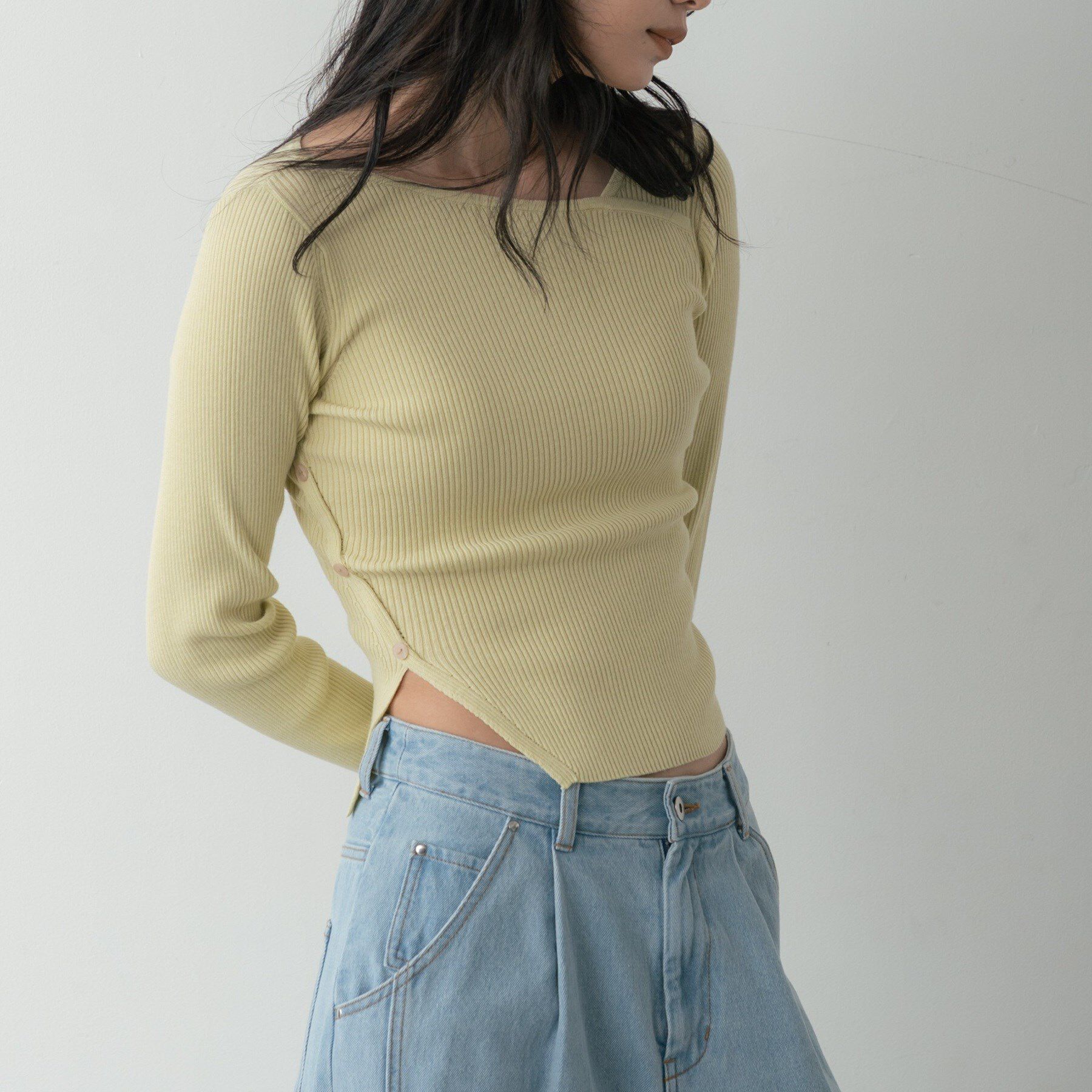 GALLEST「オフショルスリットリブニット」|ニット・セーター|ライトグリーン(02