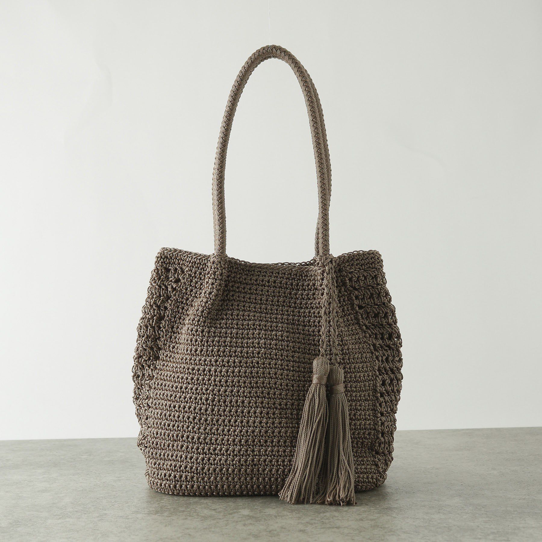 GALLEST「コード編みタッセルトート」|トートバッグ|カーキ(027)
