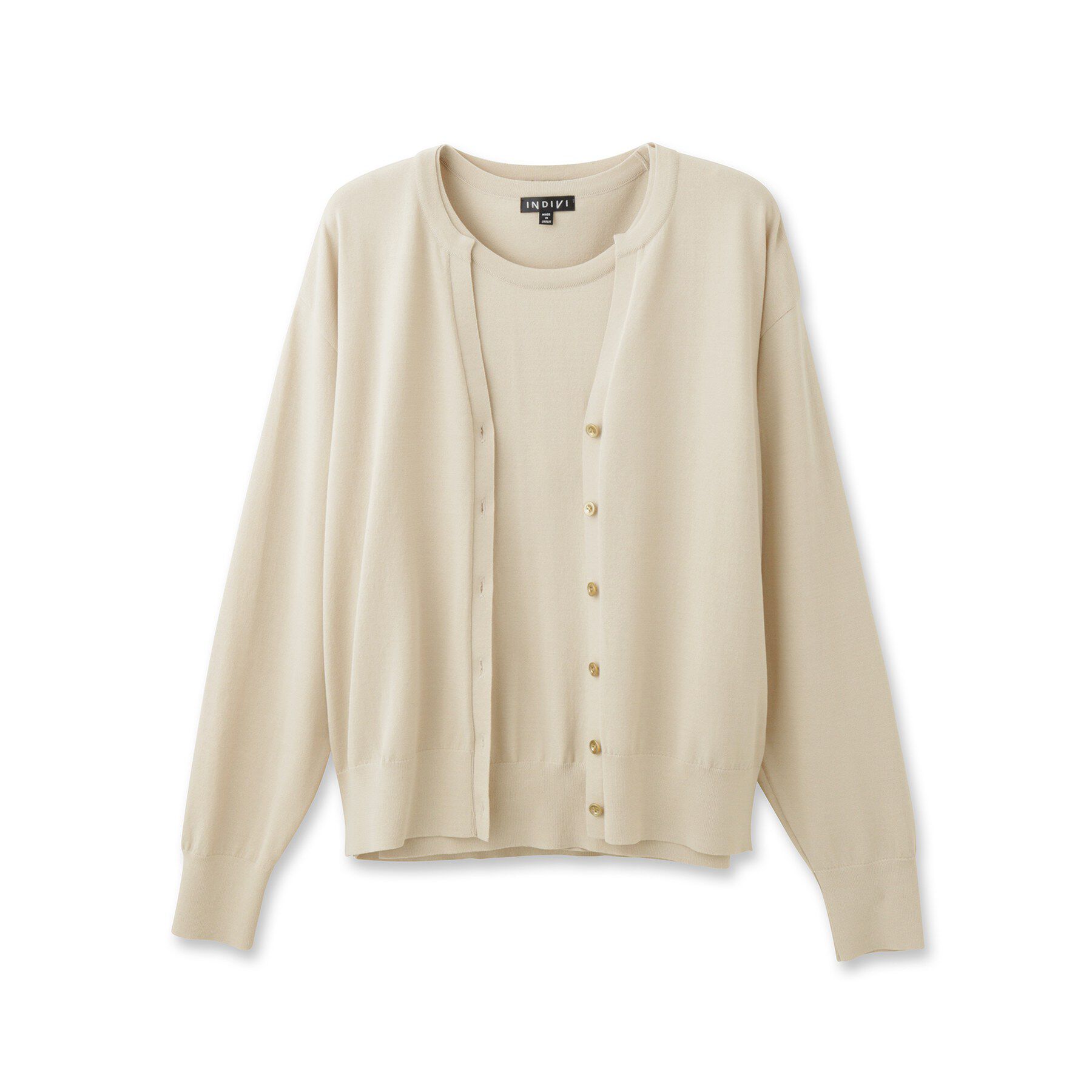 INDIVI「【UVケア/接触冷感／アンサンブル】衿あきカーディガン＆パフスリーブニット」|ニット・セーター|