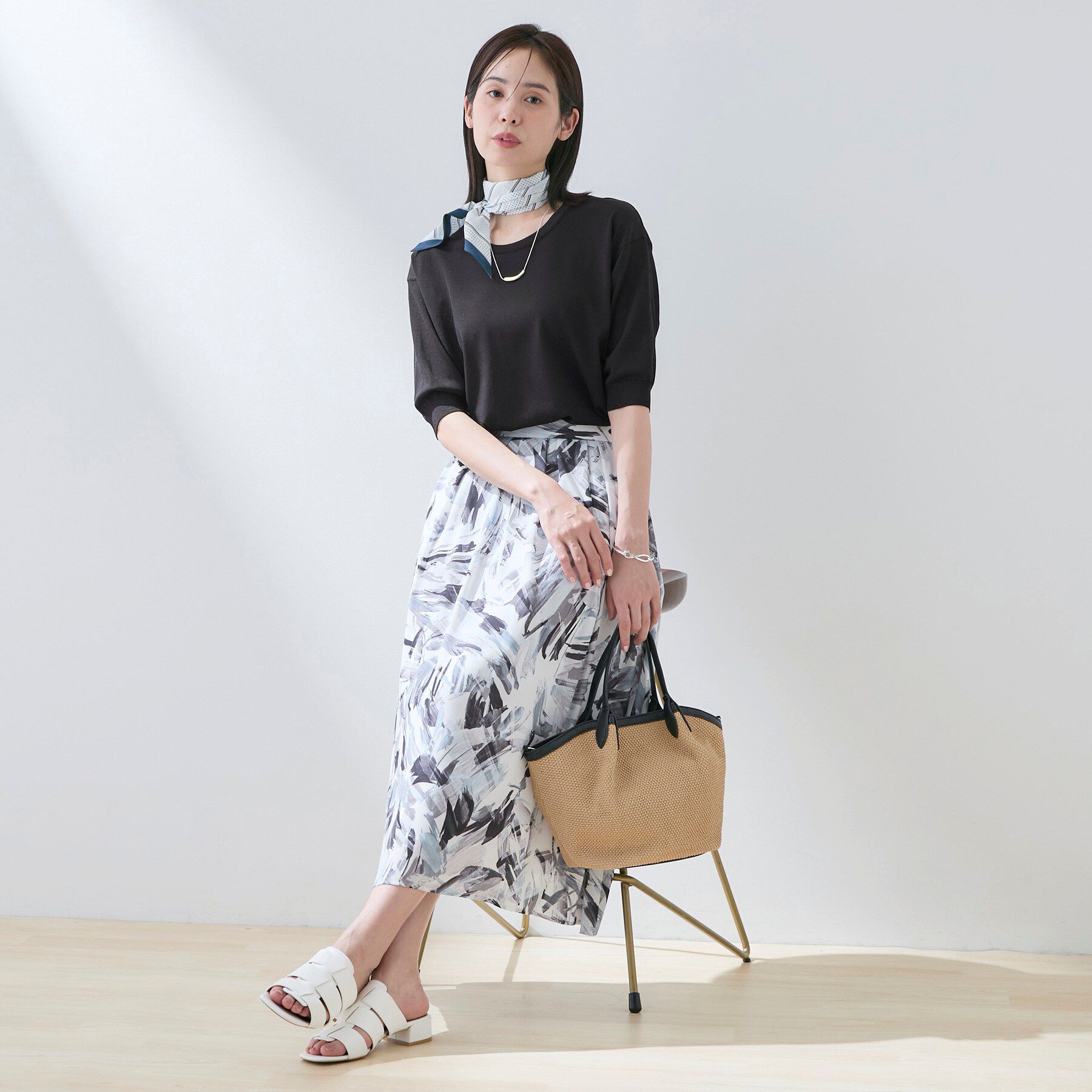 INDIVI「【UVケア/接触冷感／アンサンブル】衿あきカーディガン＆パフスリーブニット」|ニット・セーター|