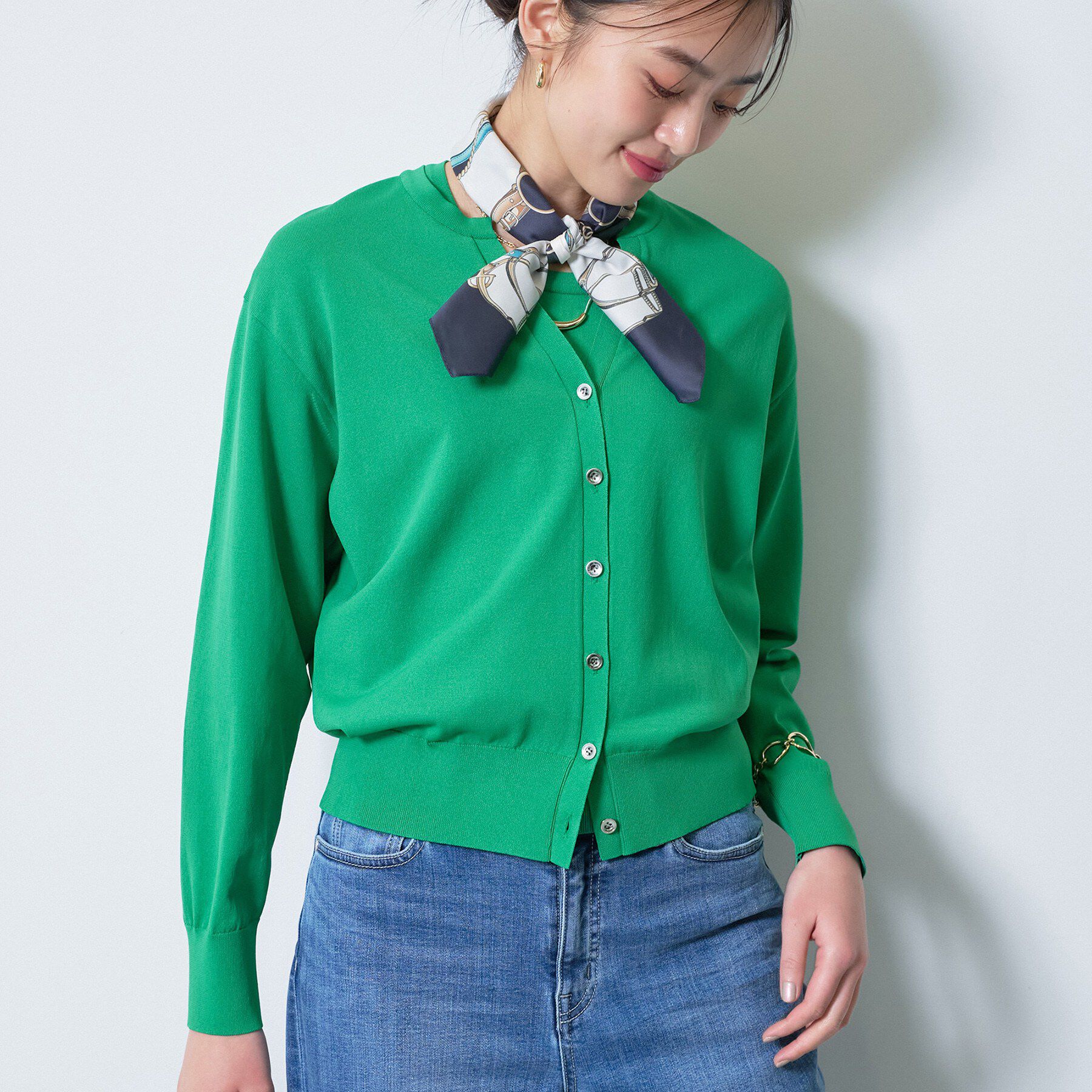 INDIVI「【UVケア/接触冷感／アンサンブル】衿あきカーディガン＆パフスリーブニット」|ニット・セーター|