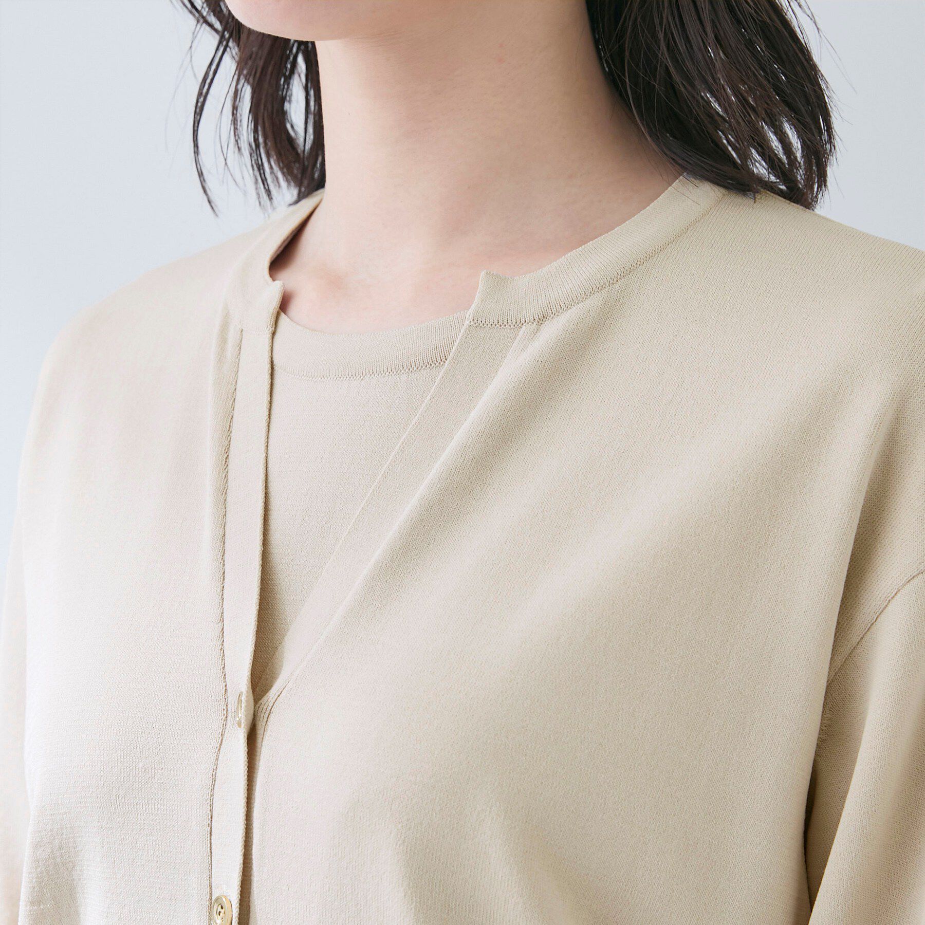 INDIVI「【UVケア/接触冷感／アンサンブル】衿あきカーディガン＆パフスリーブニット」|ニット・セーター|