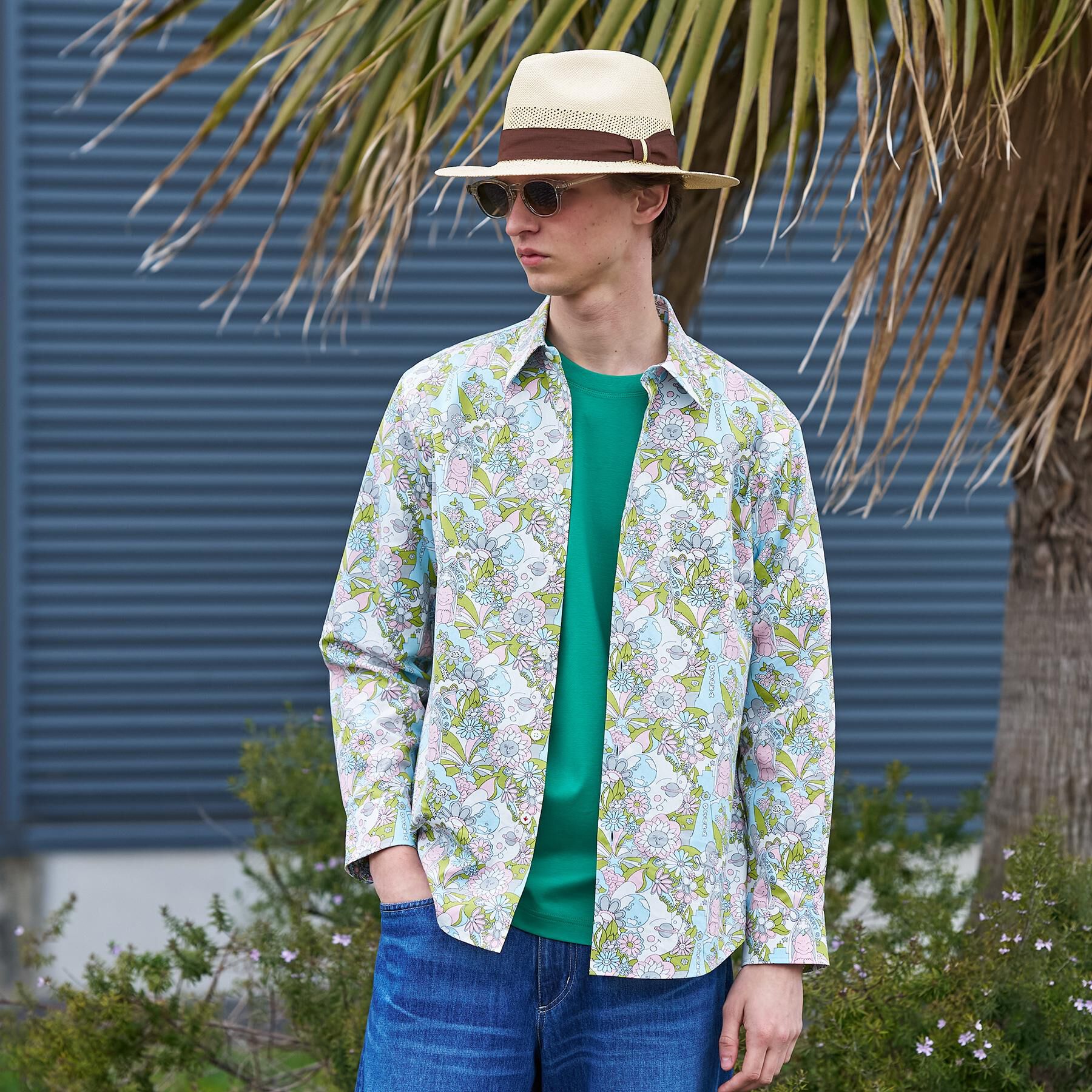 TAKEO KIKUCHI「【BOWLER HAT LABEL】ビリケンプリント 長袖シャツ」|シャツ・ブラウス|ブルー(192)