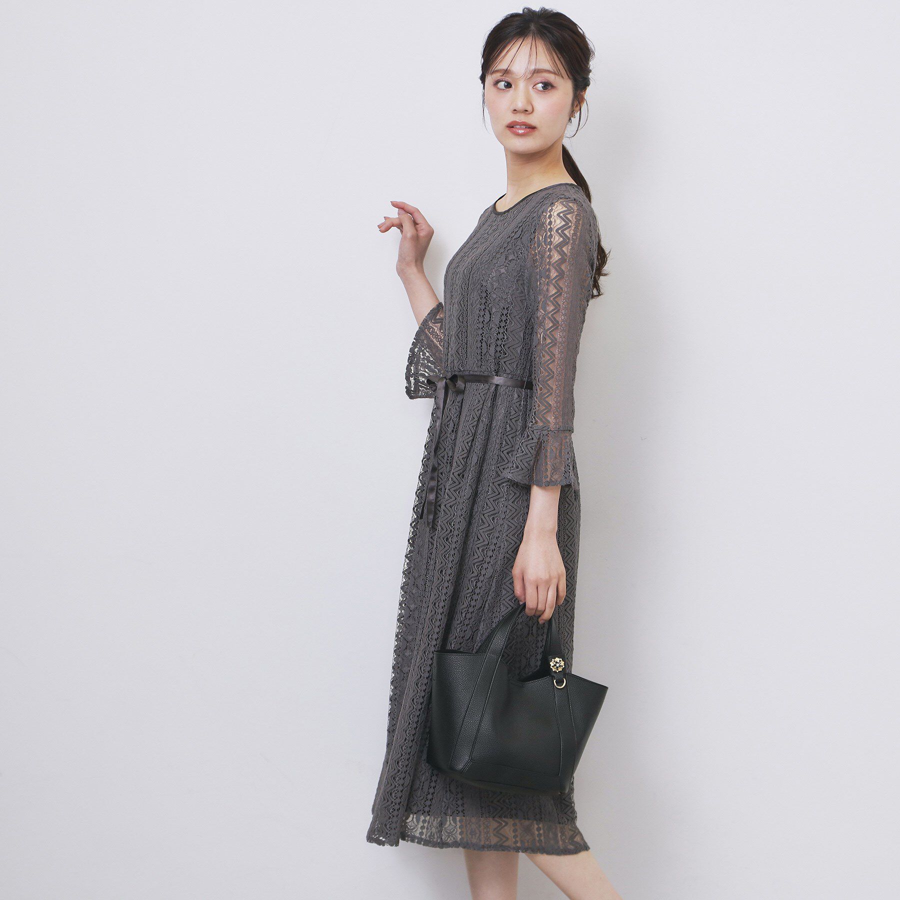 index「幾何ラインレースワンピース【洗濯機OK】」|ワンピース|