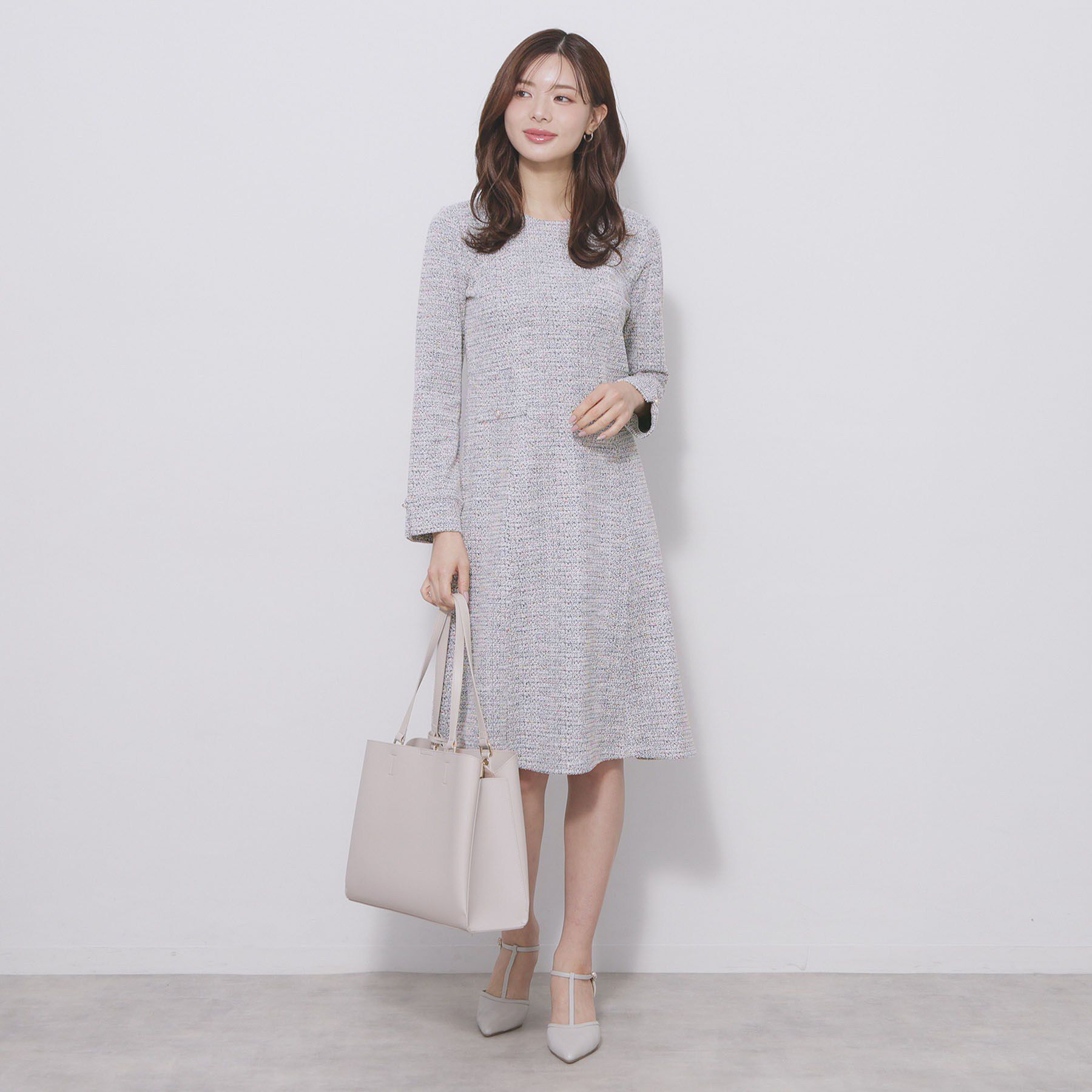 index「ミックスツィードフレアワンピース【洗える/イージーアイロン/ストレッチ】《S～3L》」|ワンピース|