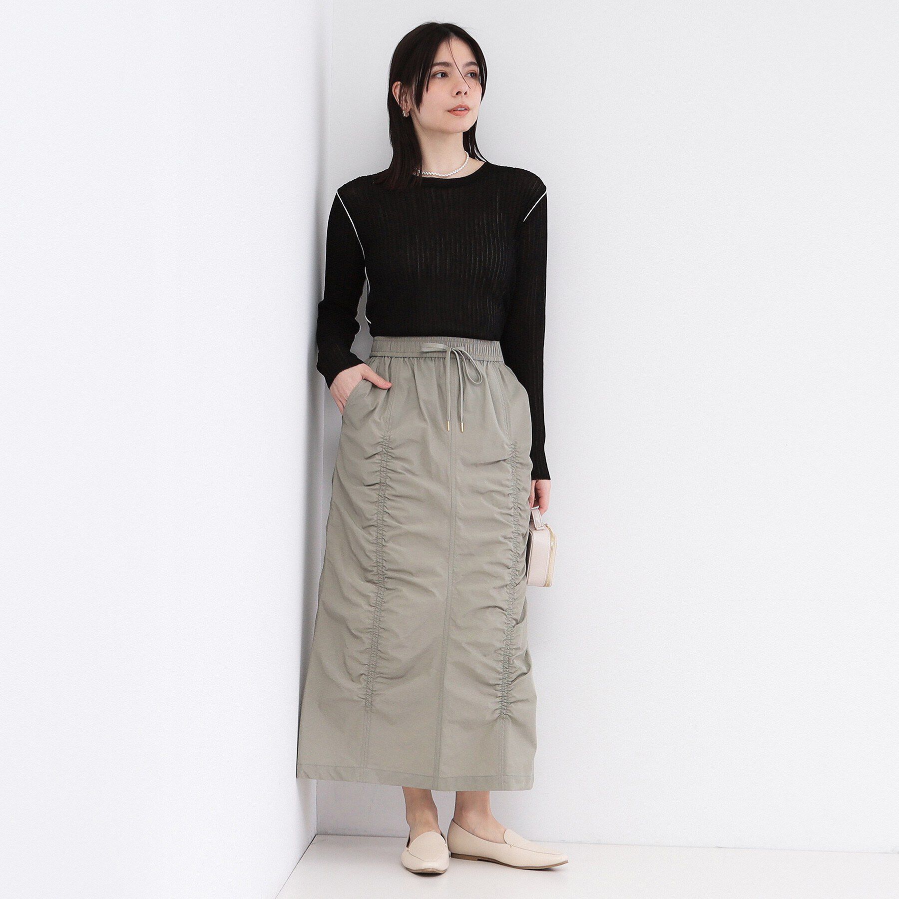 OPAQUE.CLIP「シアー配色クルーネックリブニット【洗濯機OK】」|ニット・セーター|