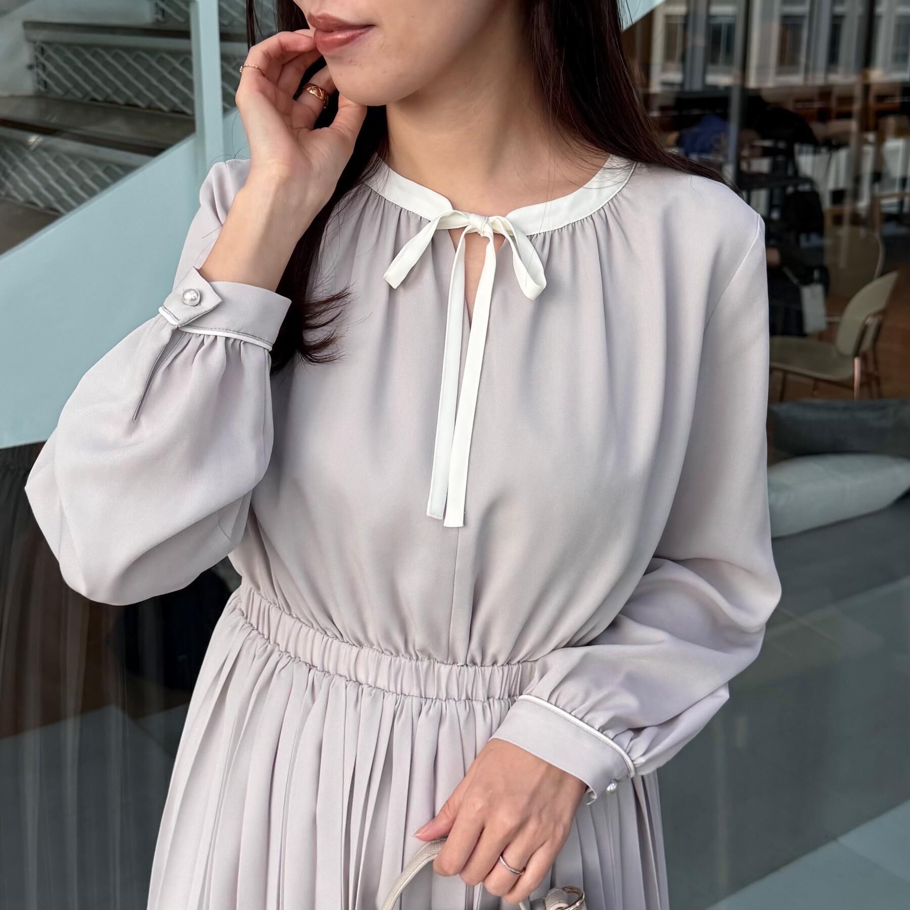 Couture broach「【ハレの日・通勤】配色シフォンプリーツ ワンピース」|ワンピース|