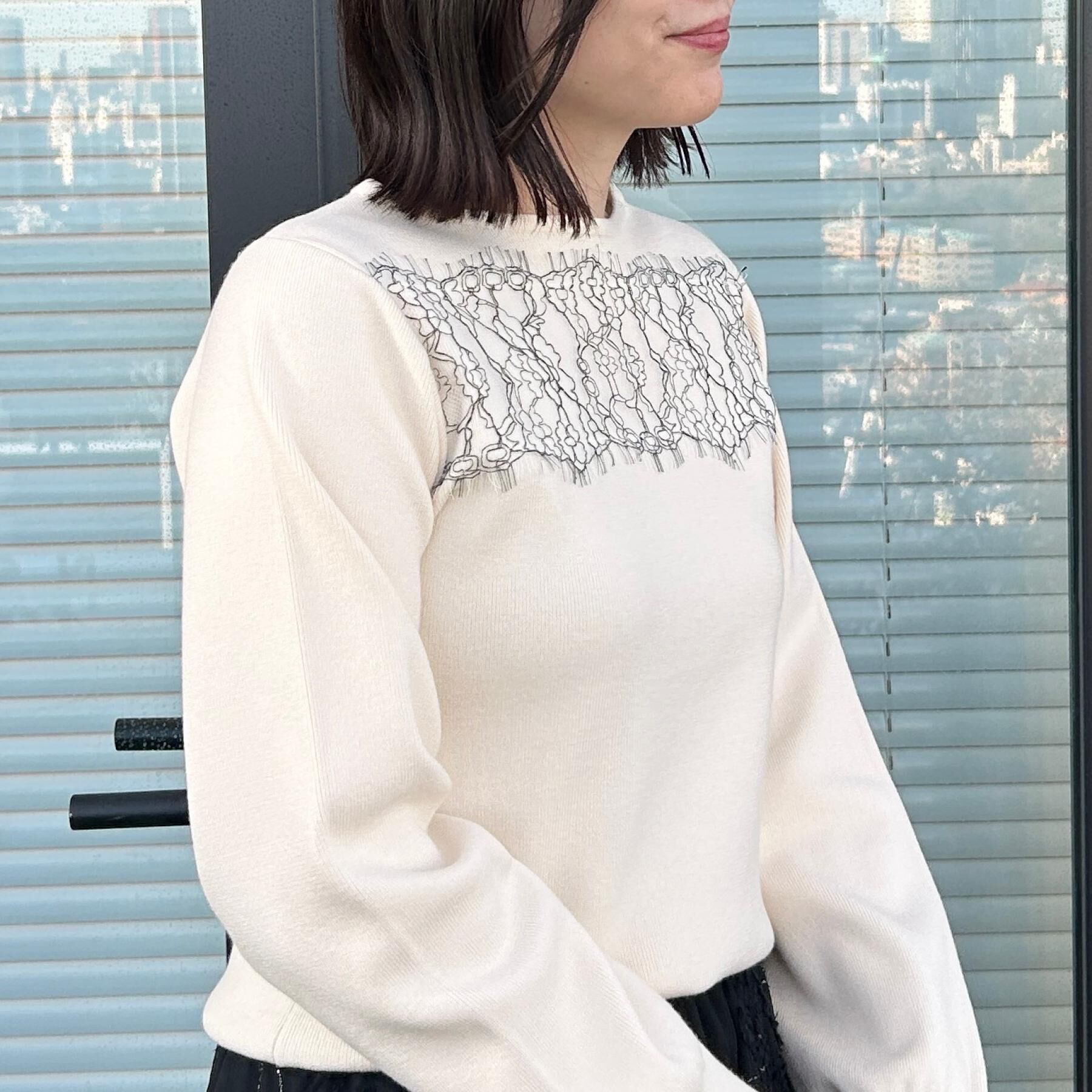 Couture broach「【洗える・通勤】レース ドッキング ニット」|ニット・セーター|