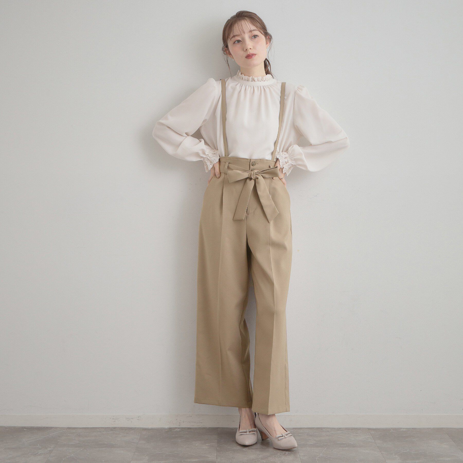 Couture broach「【洗える・通勤】ウエストリボン サスペンダー付きワイドパンツ」|その他|