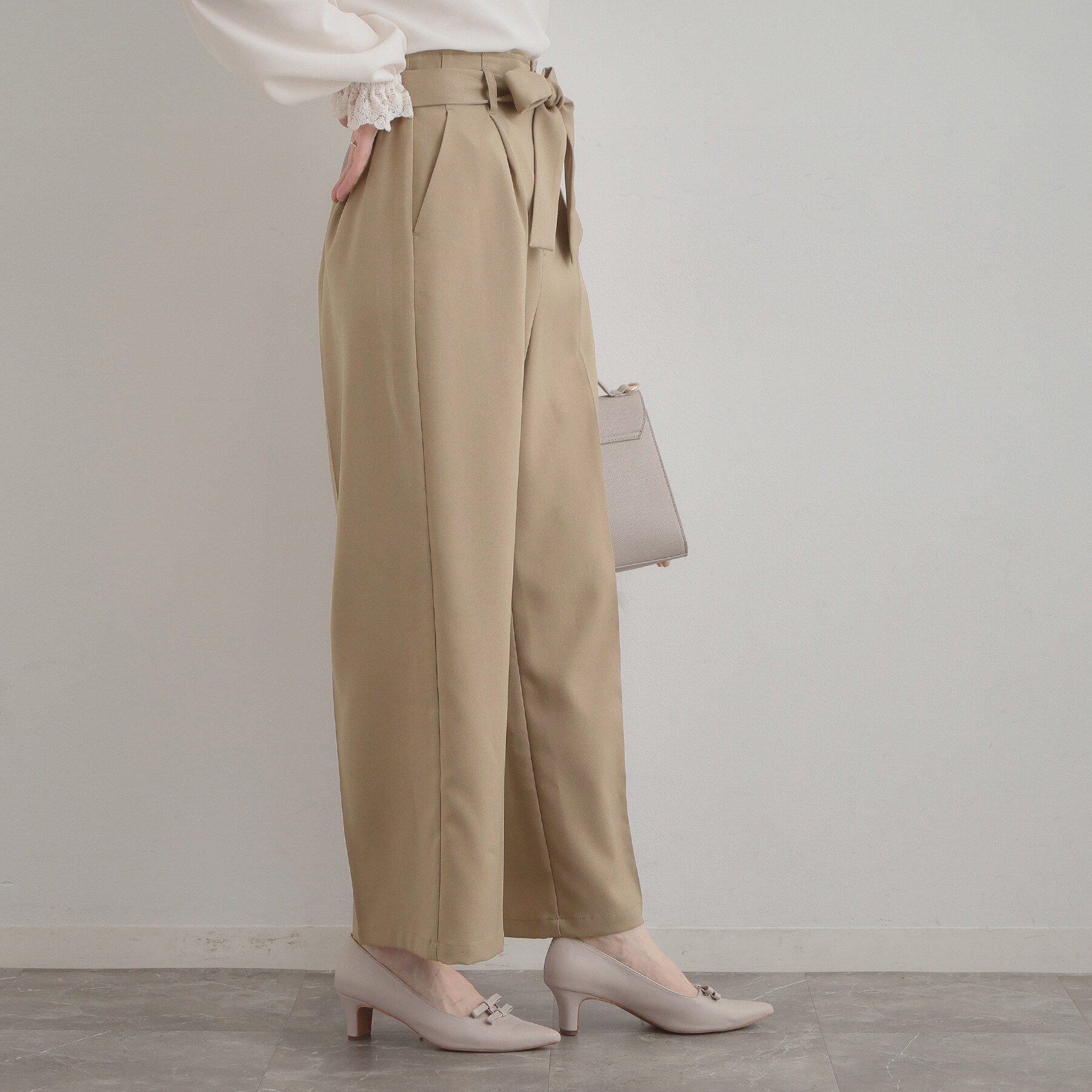 Couture broach「【洗える・通勤】ウエストリボン サスペンダー付きワイドパンツ」|その他|