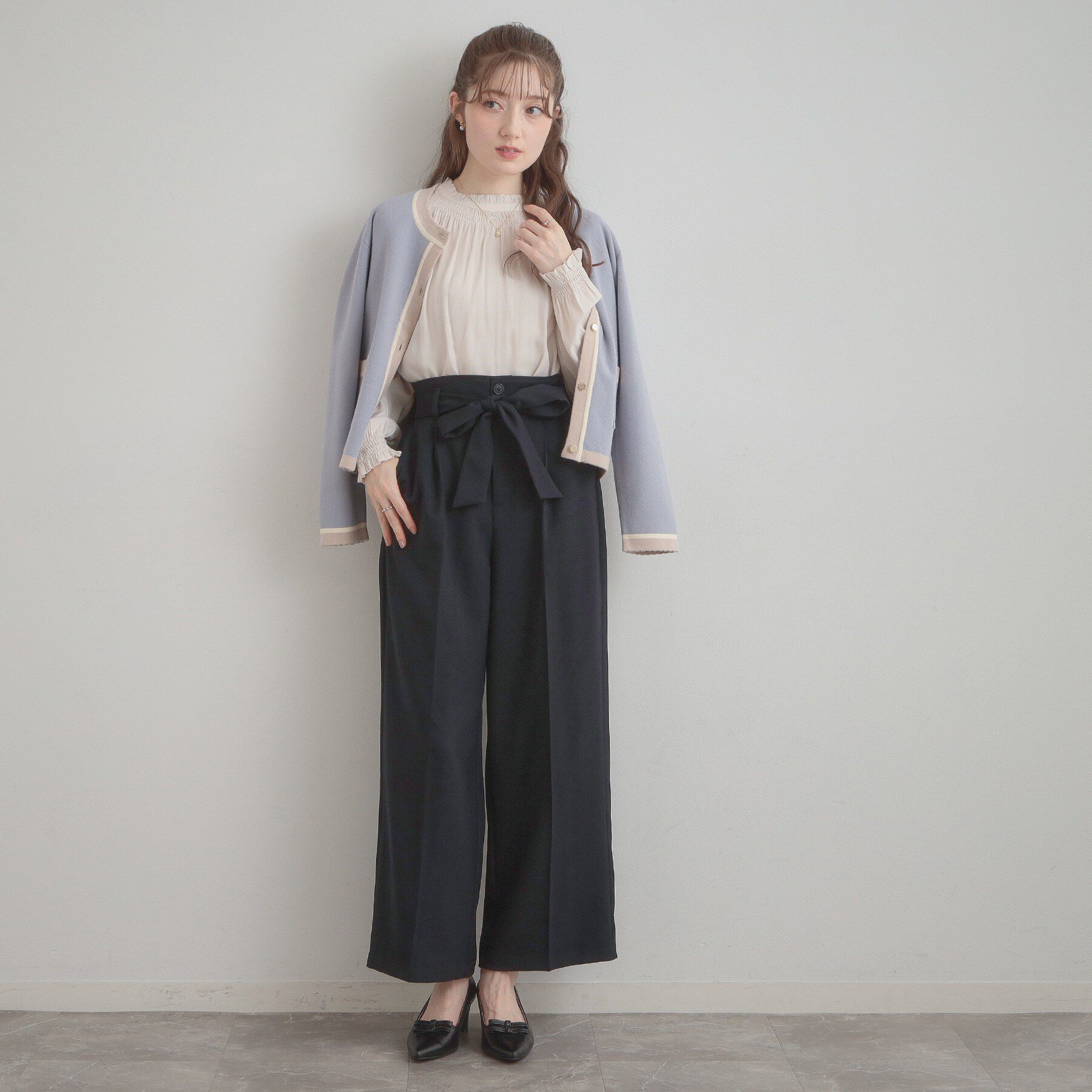 Couture broach「【洗える・通勤】ウエストリボン サスペンダー付きワイドパンツ」|その他|