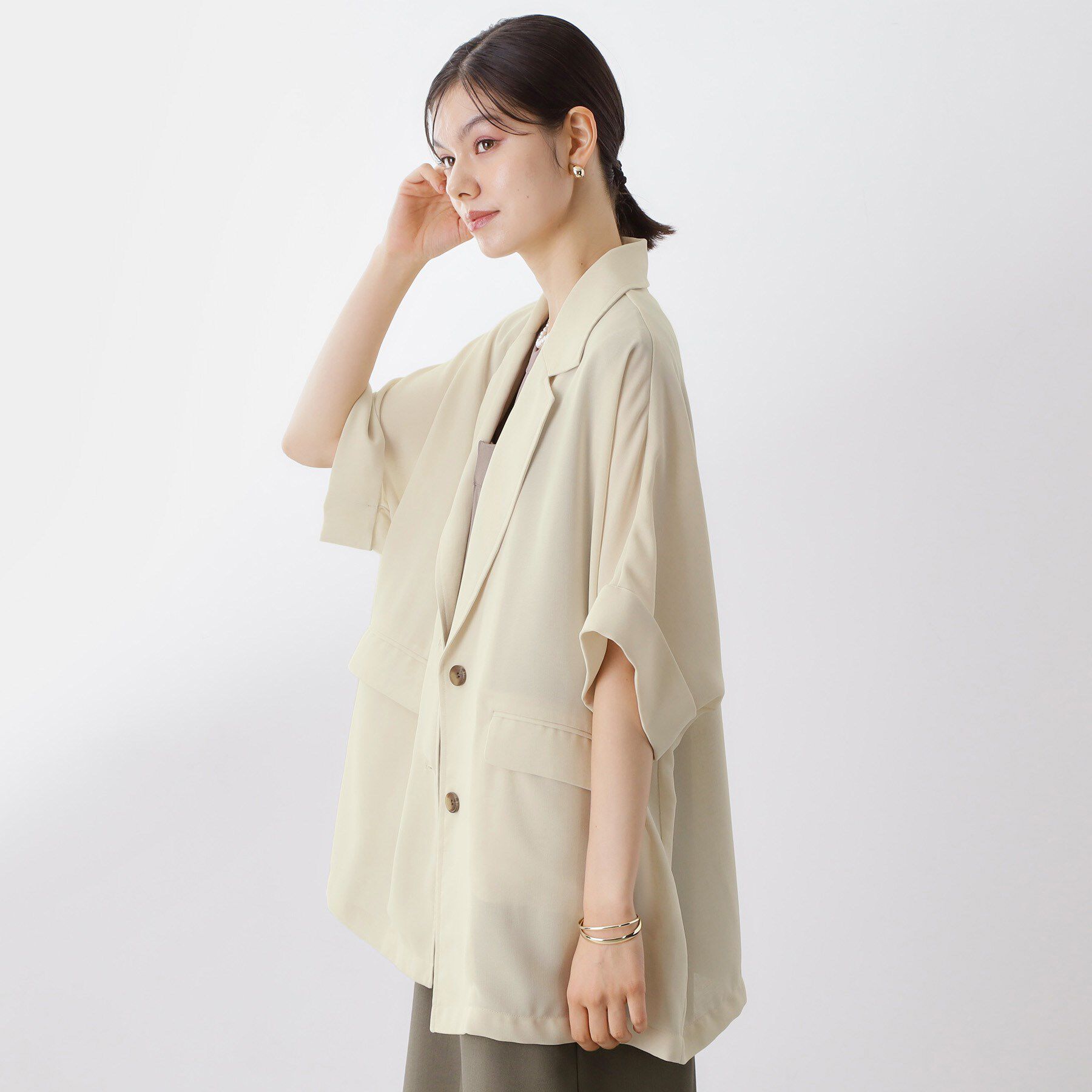 THE SHOP TK「ドルマン半袖ジャケット【洗える】」|テーラードジャケット|