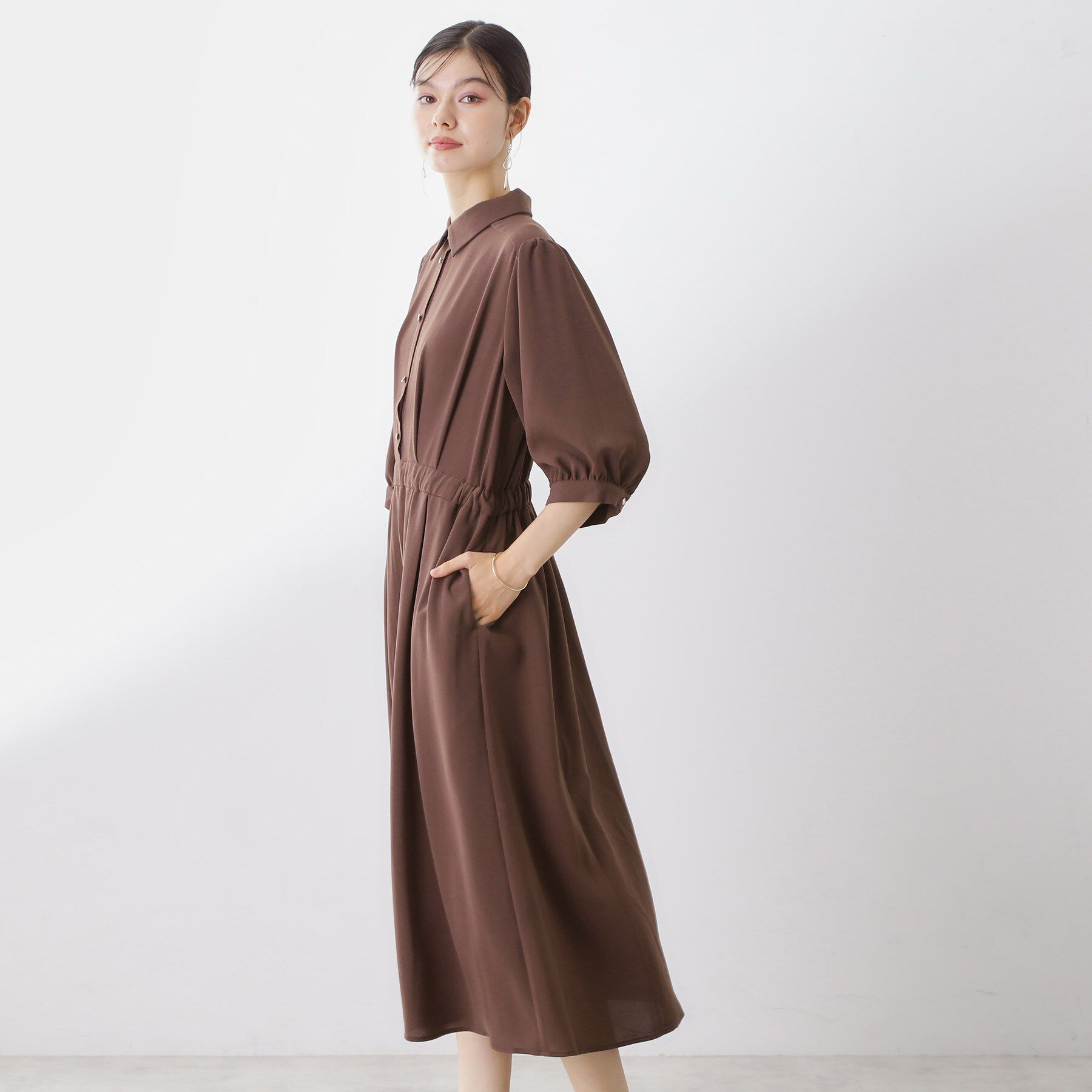 THE SHOP TK「5分袖シャツワンピース【防シワ/吸水速乾/UVケア/洗濯機OK】」|ワンピース|