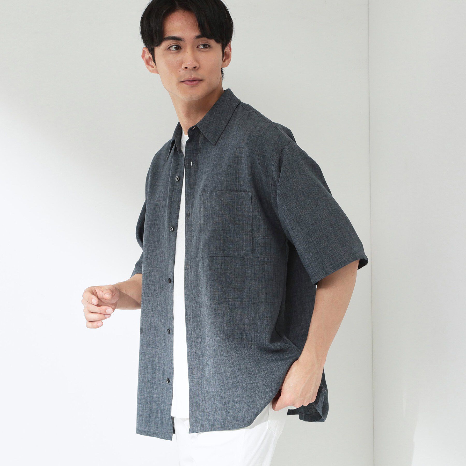 THE SHOP TK「【LINO FINE】 リネンライク半袖シャツ UVカット／イージーケア／吸水速乾／洗濯機OK／セッ」|シャツ・ブラウス|