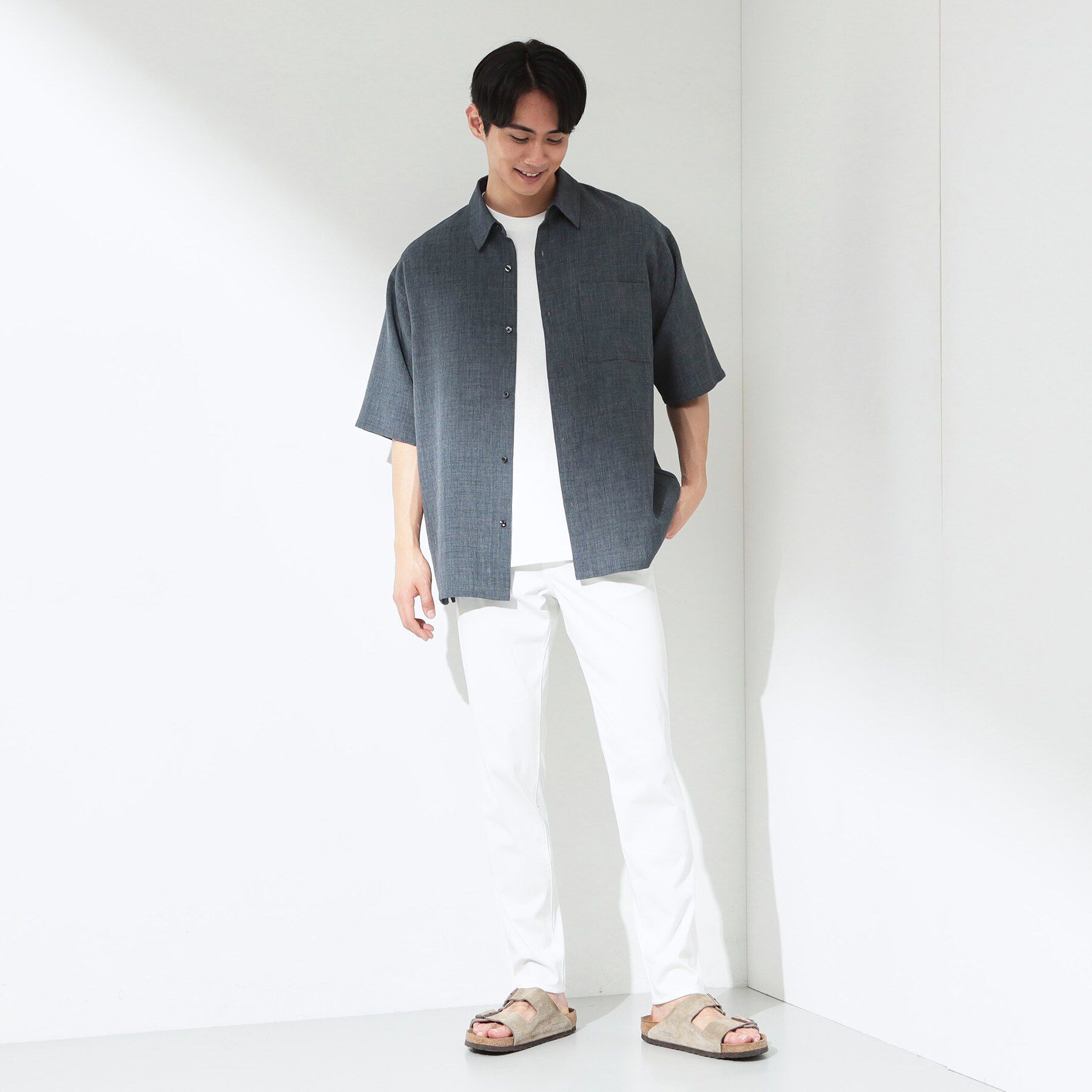 THE SHOP TK「【LINO FINE】 リネンライク半袖シャツ UVカット／イージーケア／吸水速乾／洗濯機OK／セッ」|シャツ・ブラウス|