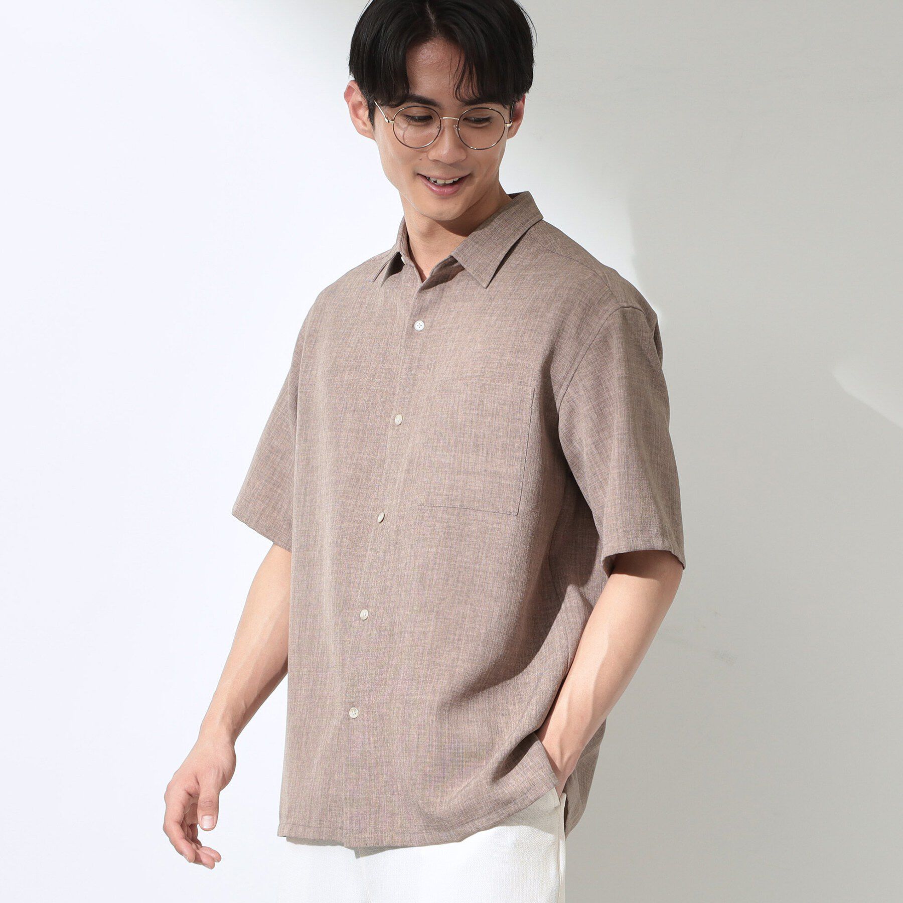 THE SHOP TK「【LINO FINE】 リネンライク半袖シャツ UVカット／イージーケア／吸水速乾／洗濯機OK／セッ」|シャツ・ブラウス|