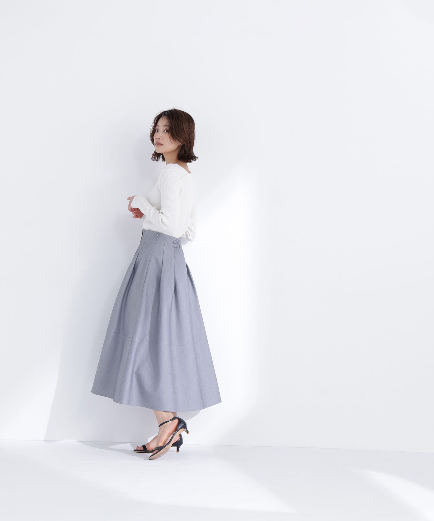  「フロントボタンフレアスカート」|スカート|