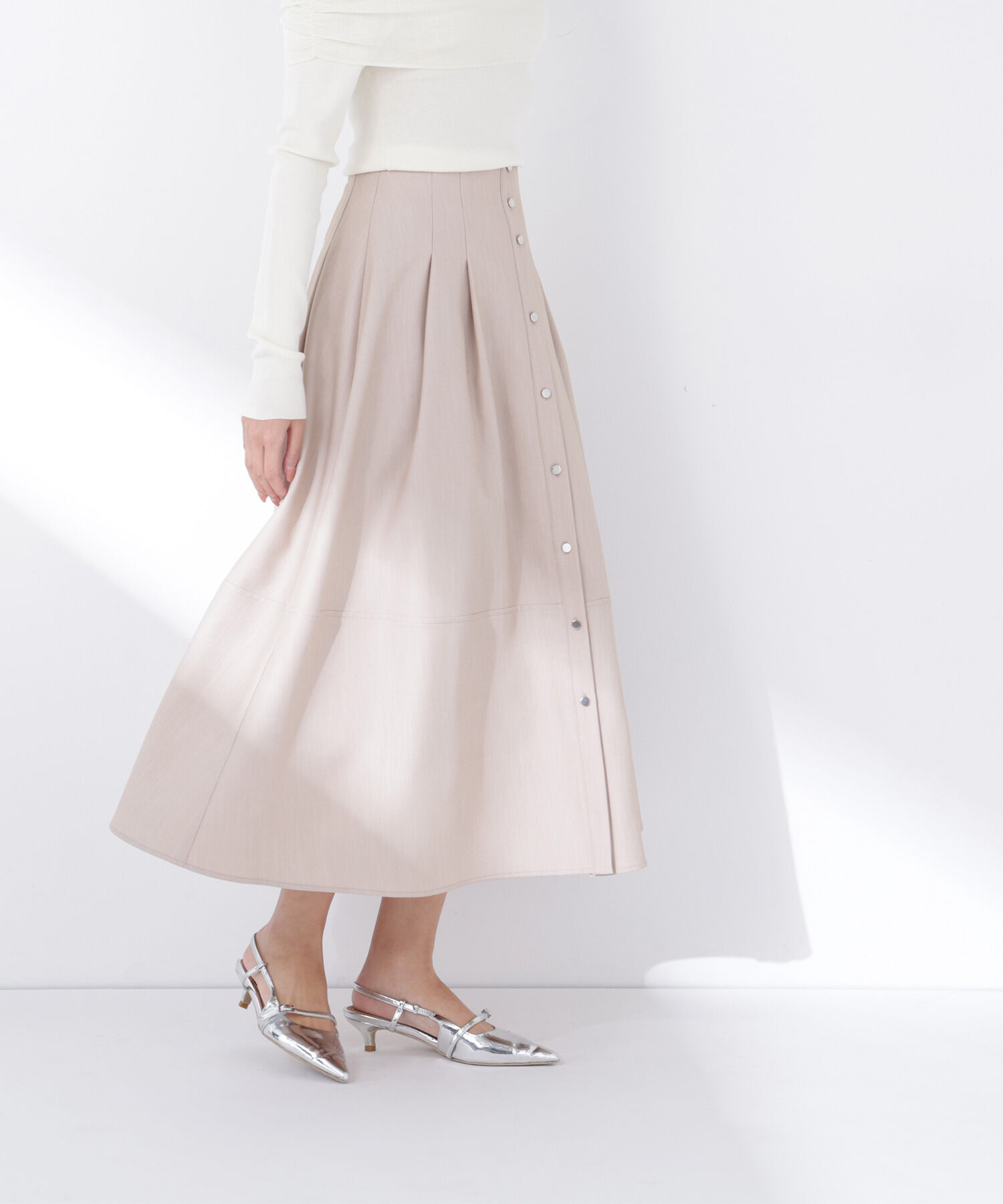  「フロントボタンフレアスカート」|スカート|