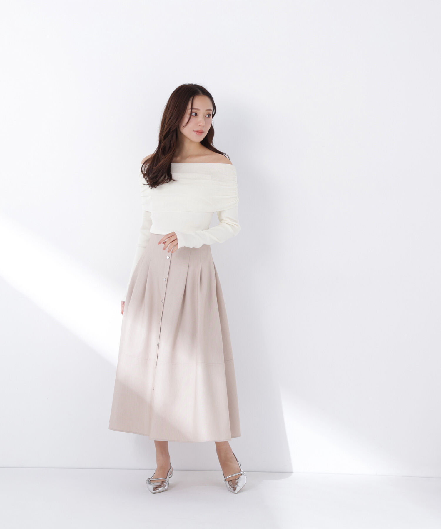  「フロントボタンフレアスカート」|スカート|