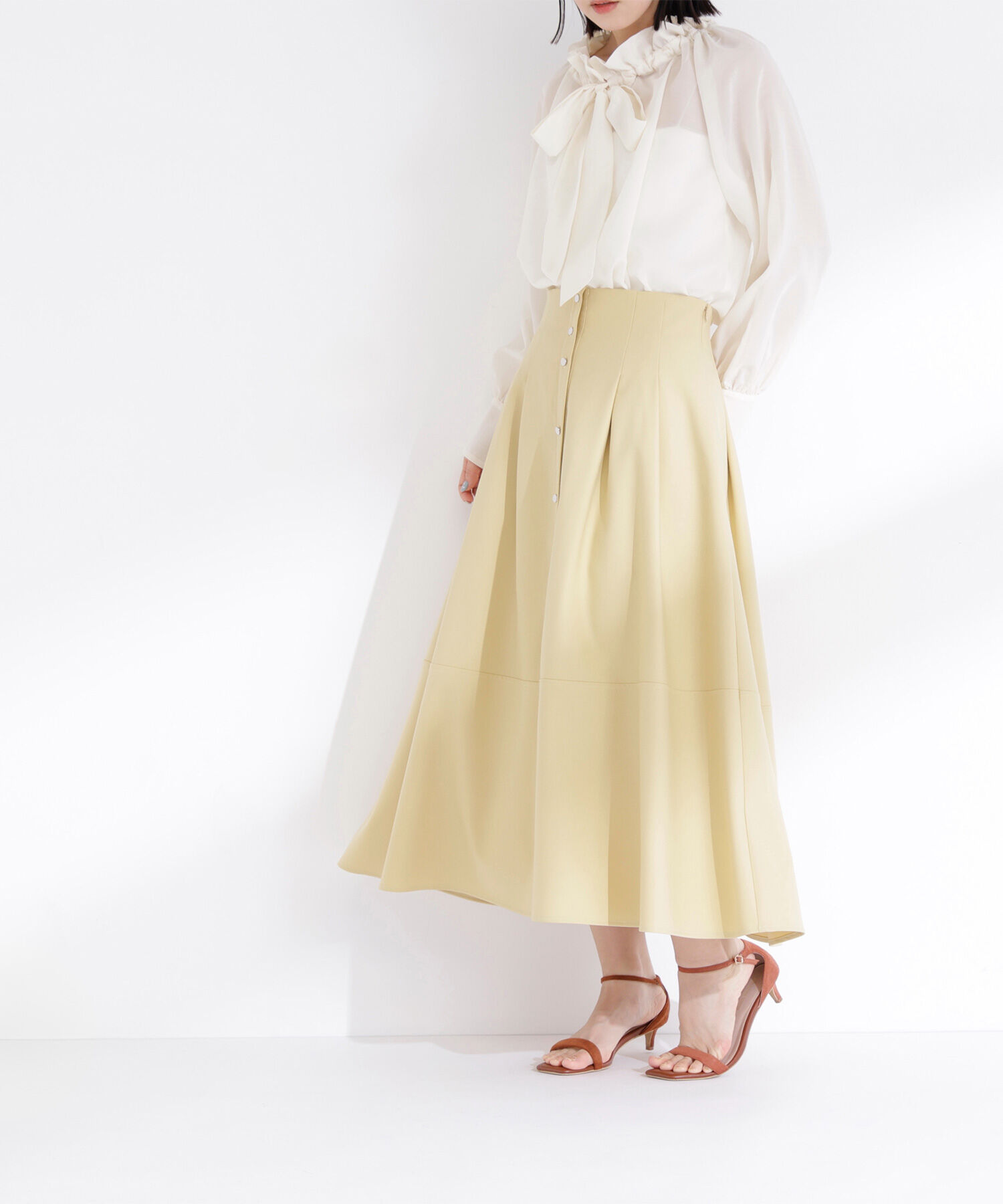  「フロントボタンフレアスカート」|スカート|イエロー
