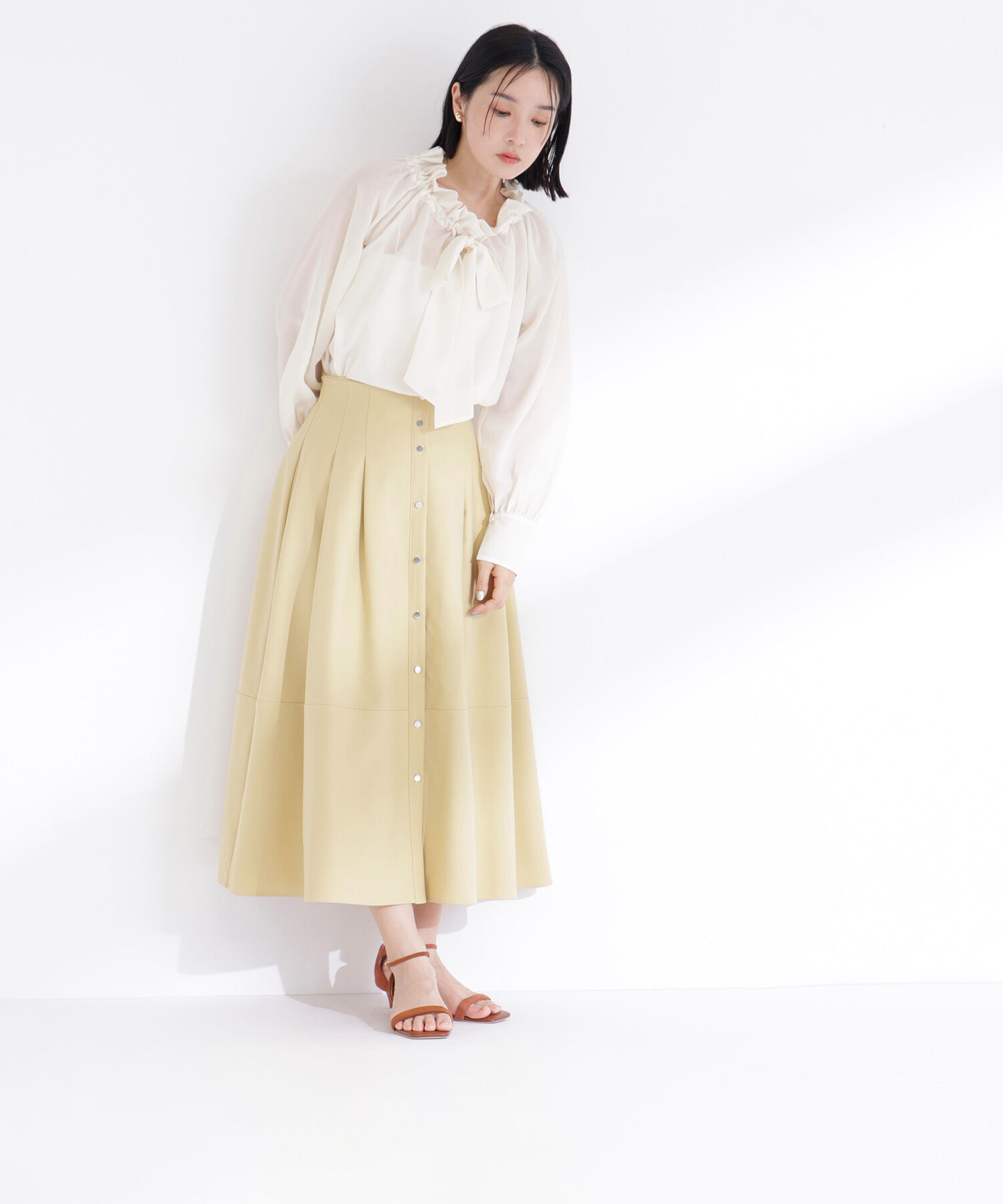  「フロントボタンフレアスカート」|スカート|