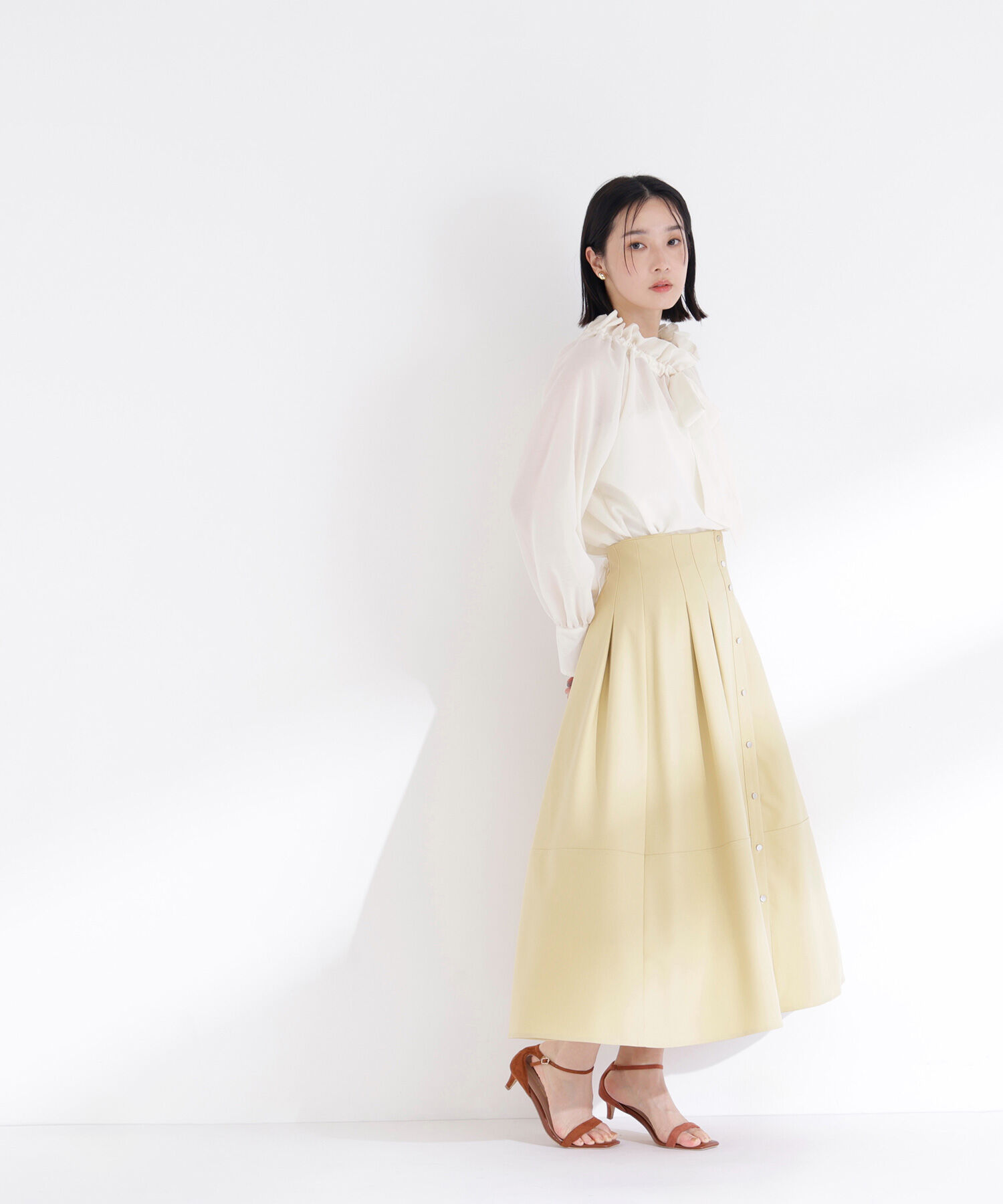  「フロントボタンフレアスカート」|スカート|