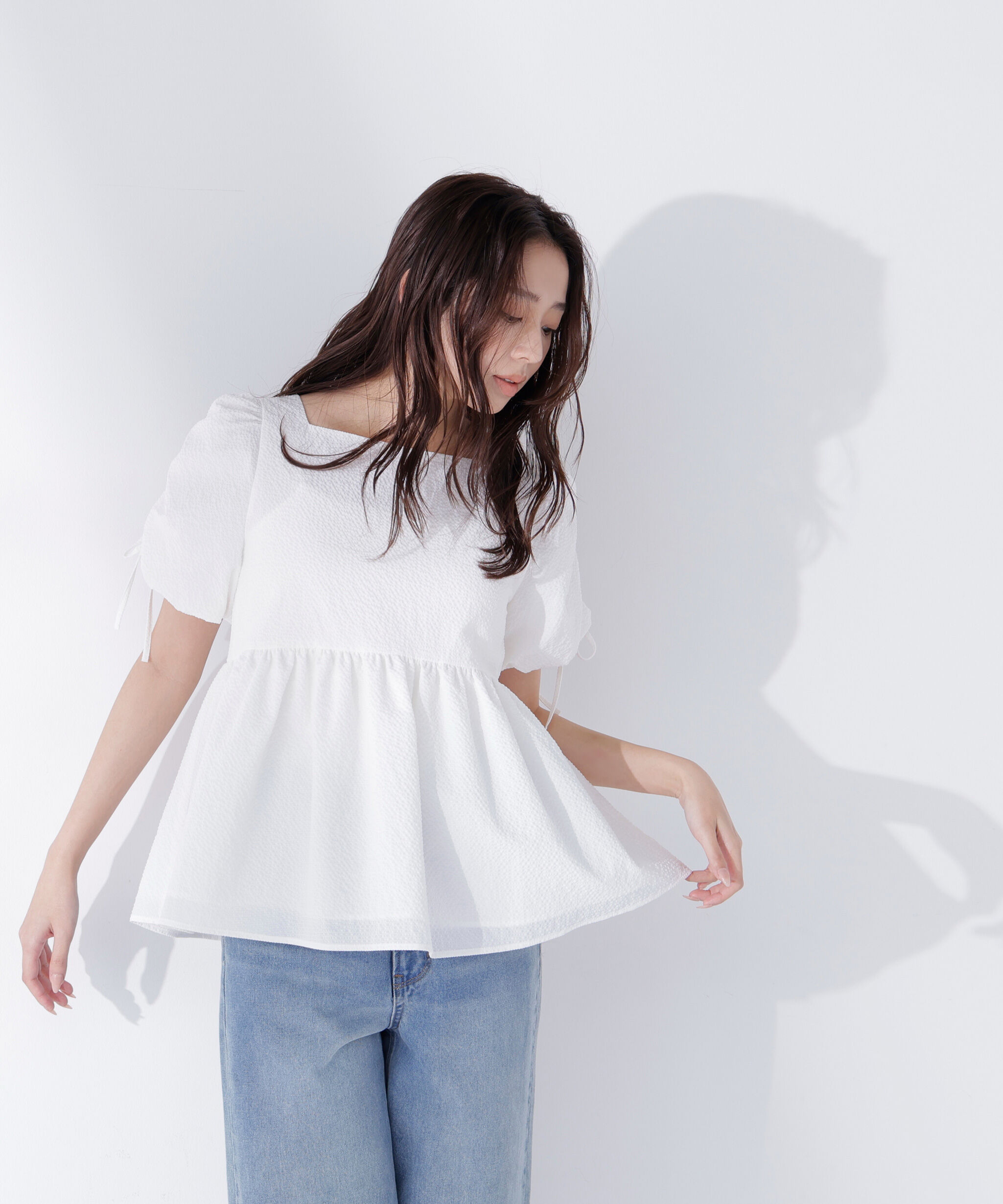  「ドロストギャザースリーブブラウス」|シャツ・ブラウス|オフホワイト1