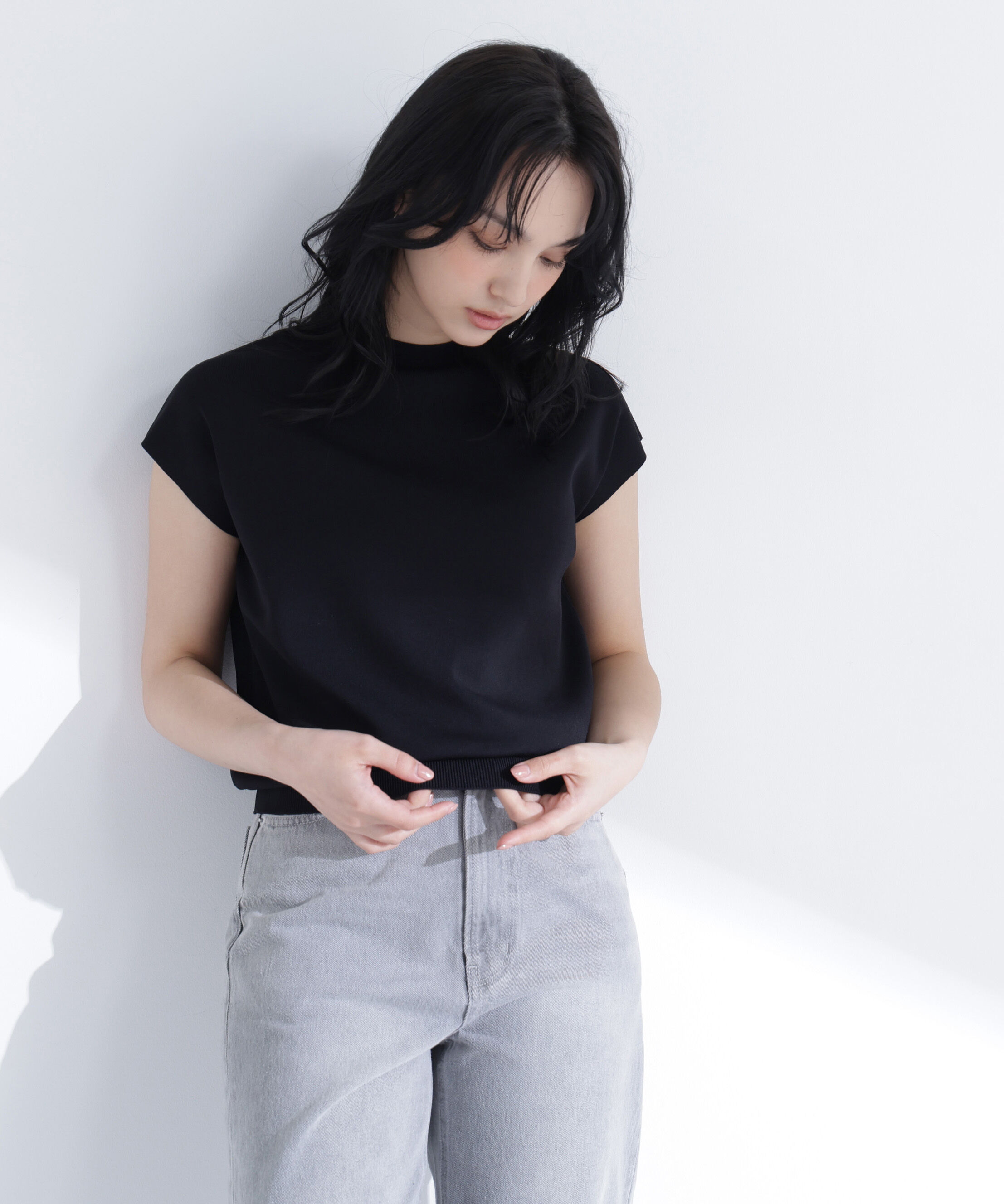  「総針ベーシックニット モックネック」|ニット・セーター|ブラック