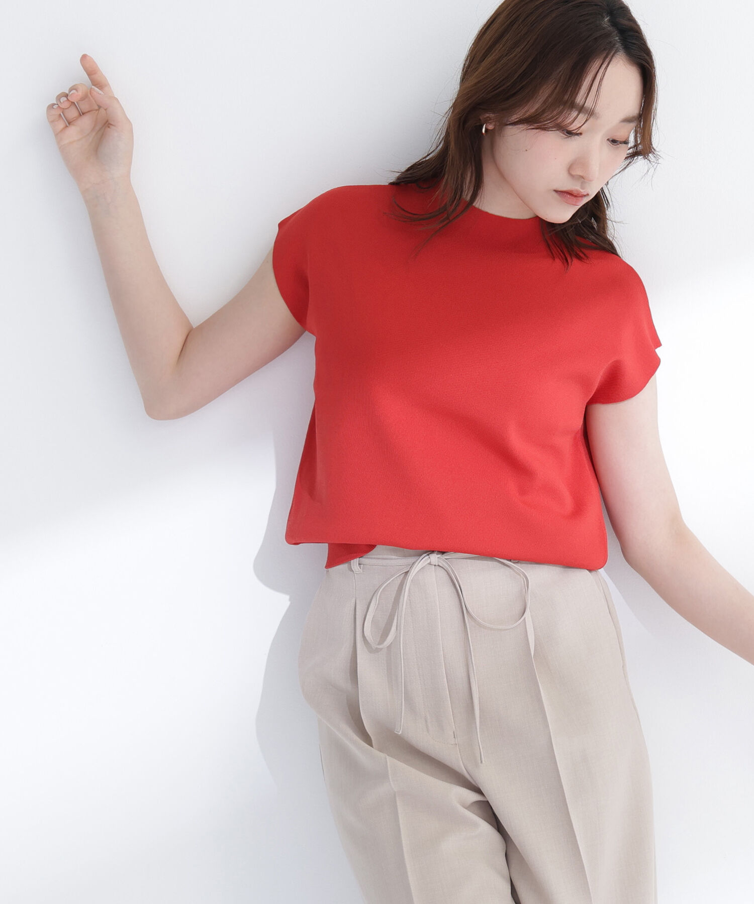  「総針ベーシックニット モックネック」|ニット・セーター|レッド