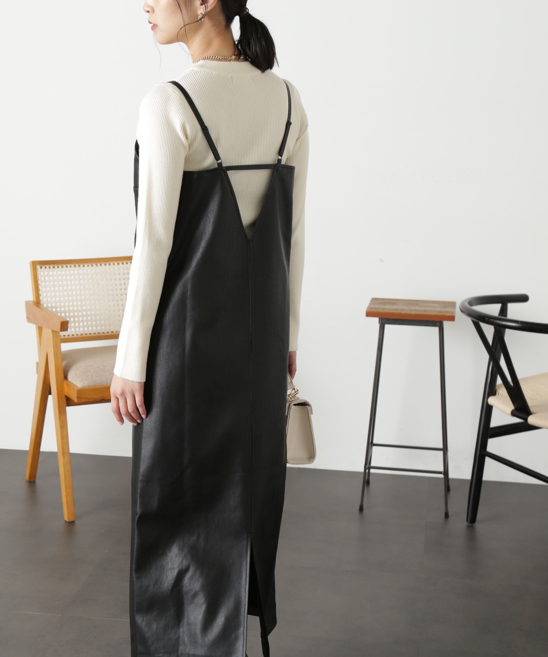  「ビスチェナローキャミワンピース」|ワンピース|ブラック