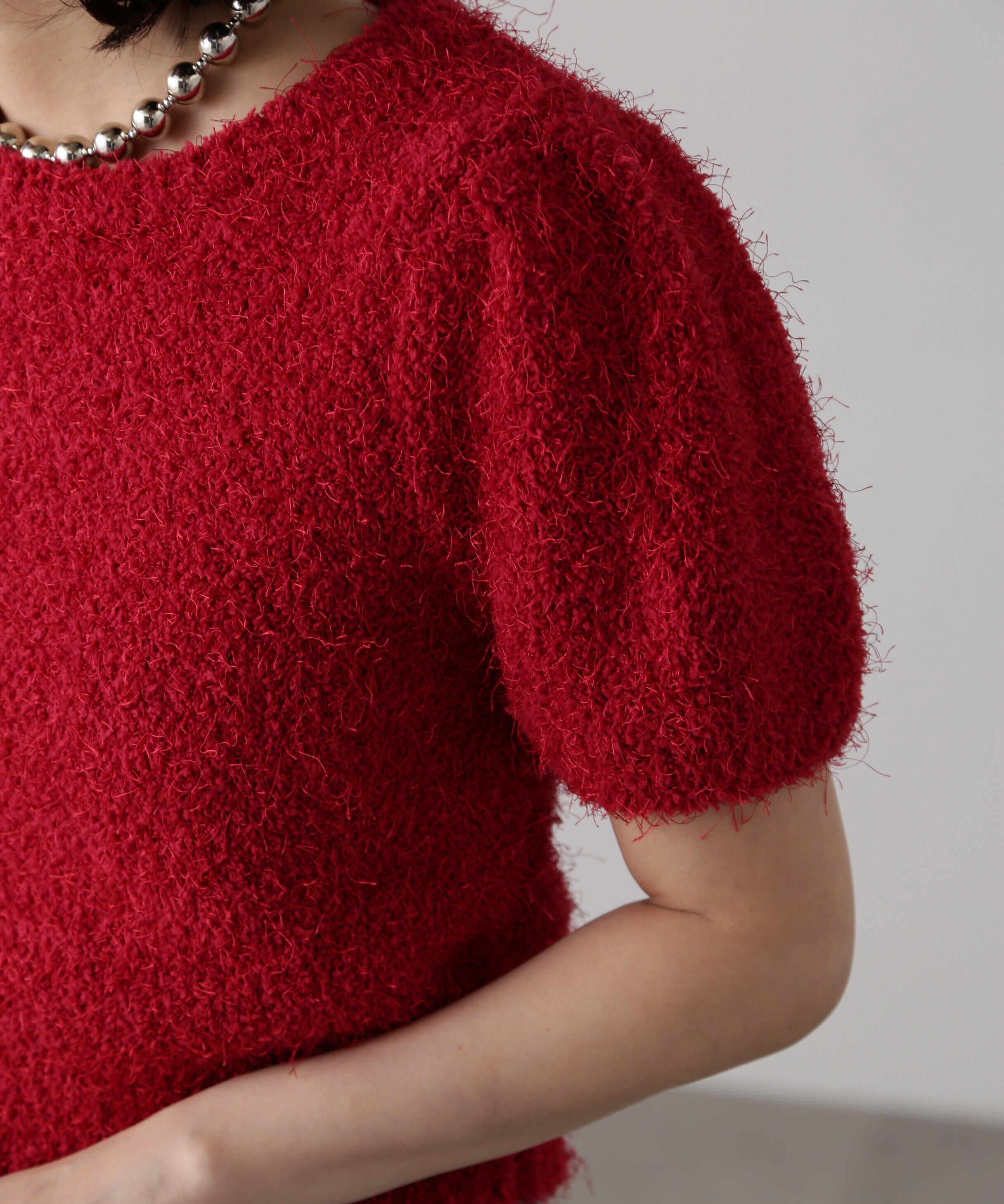  「フェザーパフスリーブ半袖ニット」|ニット・セーター|