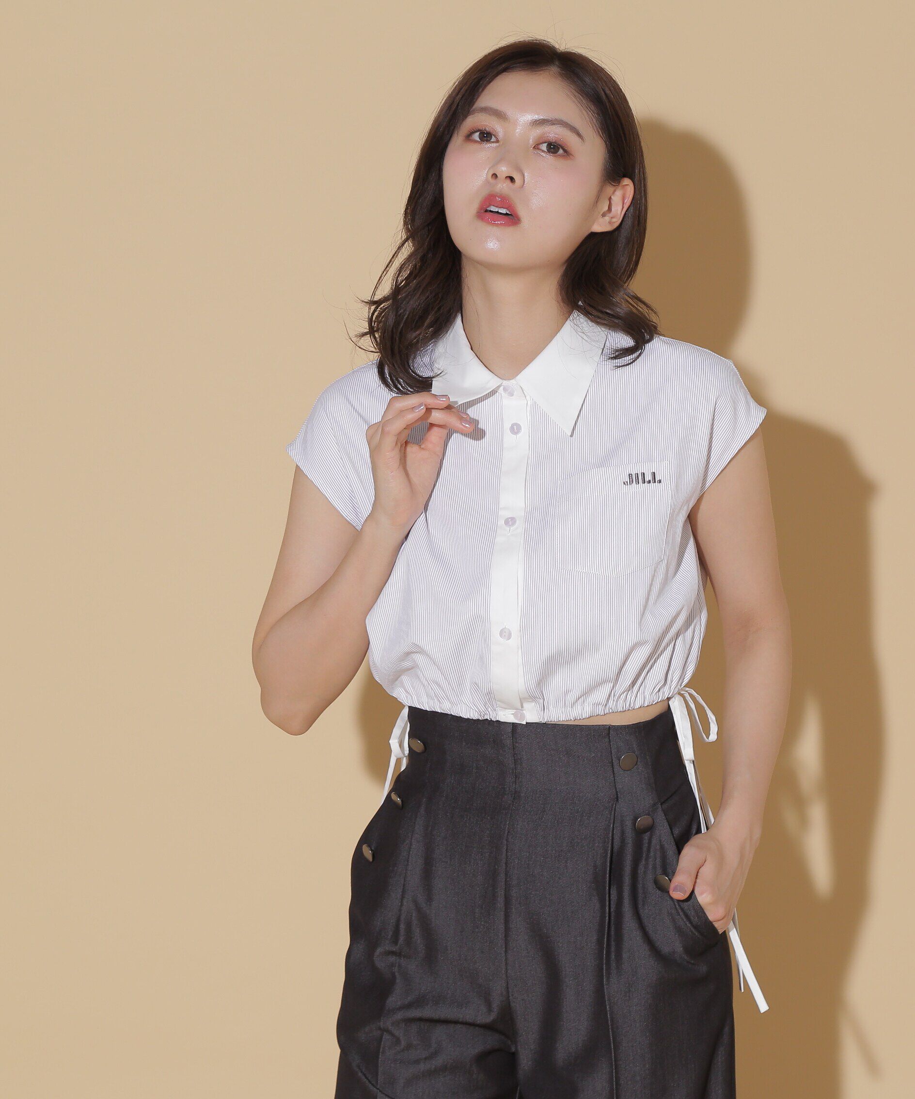  「ウエストリボンノースリーブシャツ」|シャツ・ブラウス|