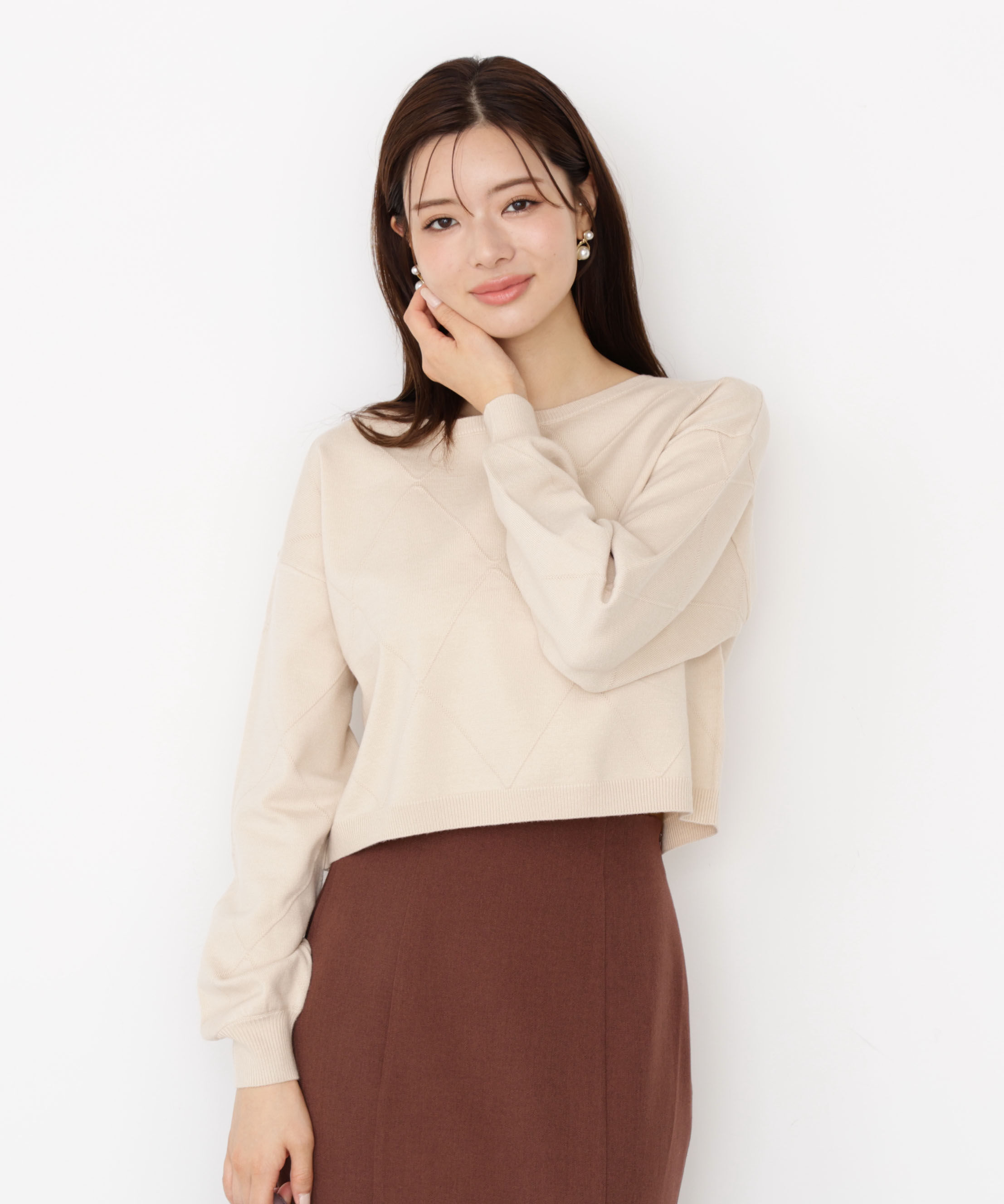 PROPORTION BODY DRESSING「＜ハンドウォッシャブル＞ダイヤ柄短丈ニット 25AW」|ニット・セーター|