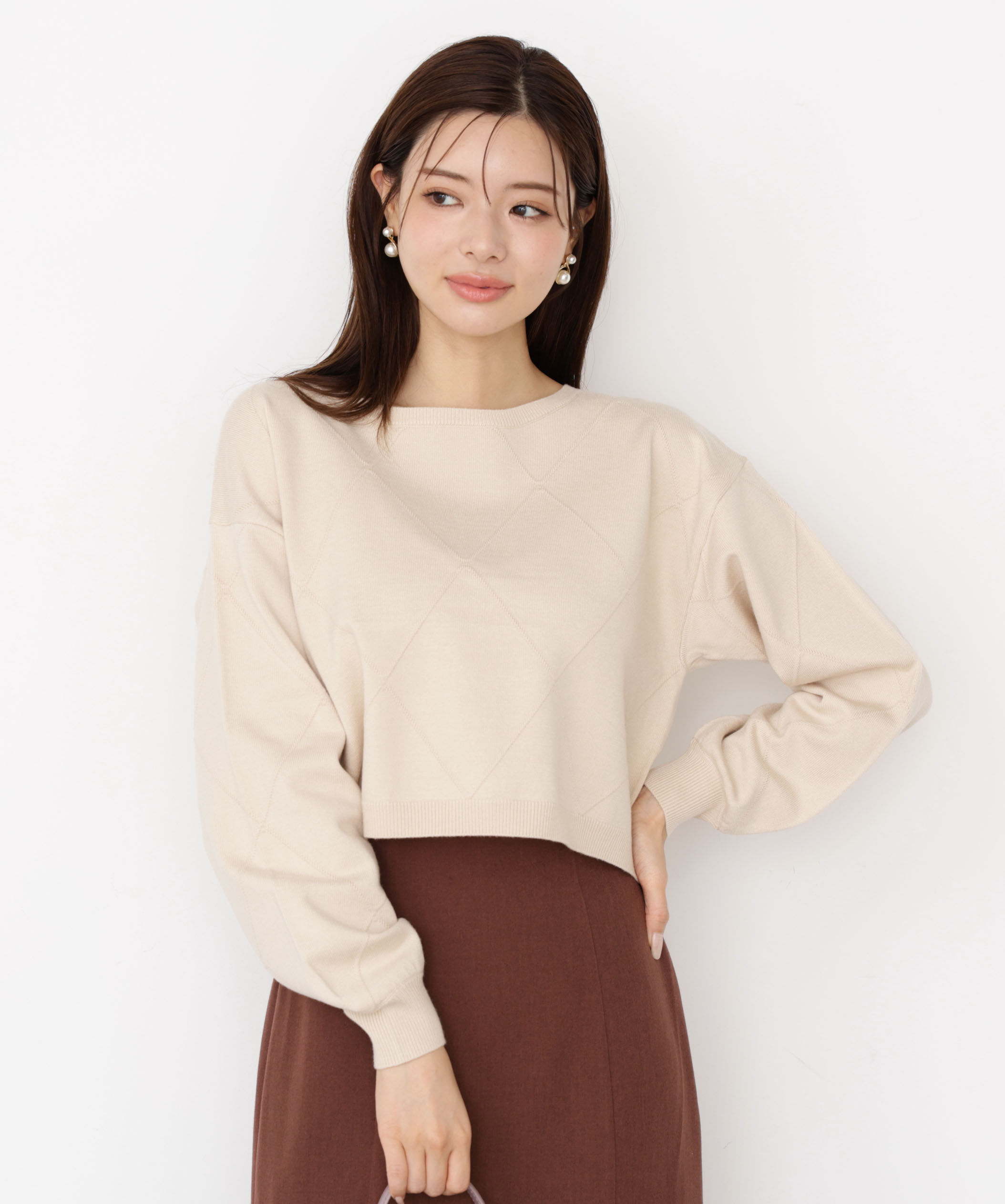 PROPORTION BODY DRESSING「＜ハンドウォッシャブル＞ダイヤ柄短丈ニット 25AW」|ニット・セーター|