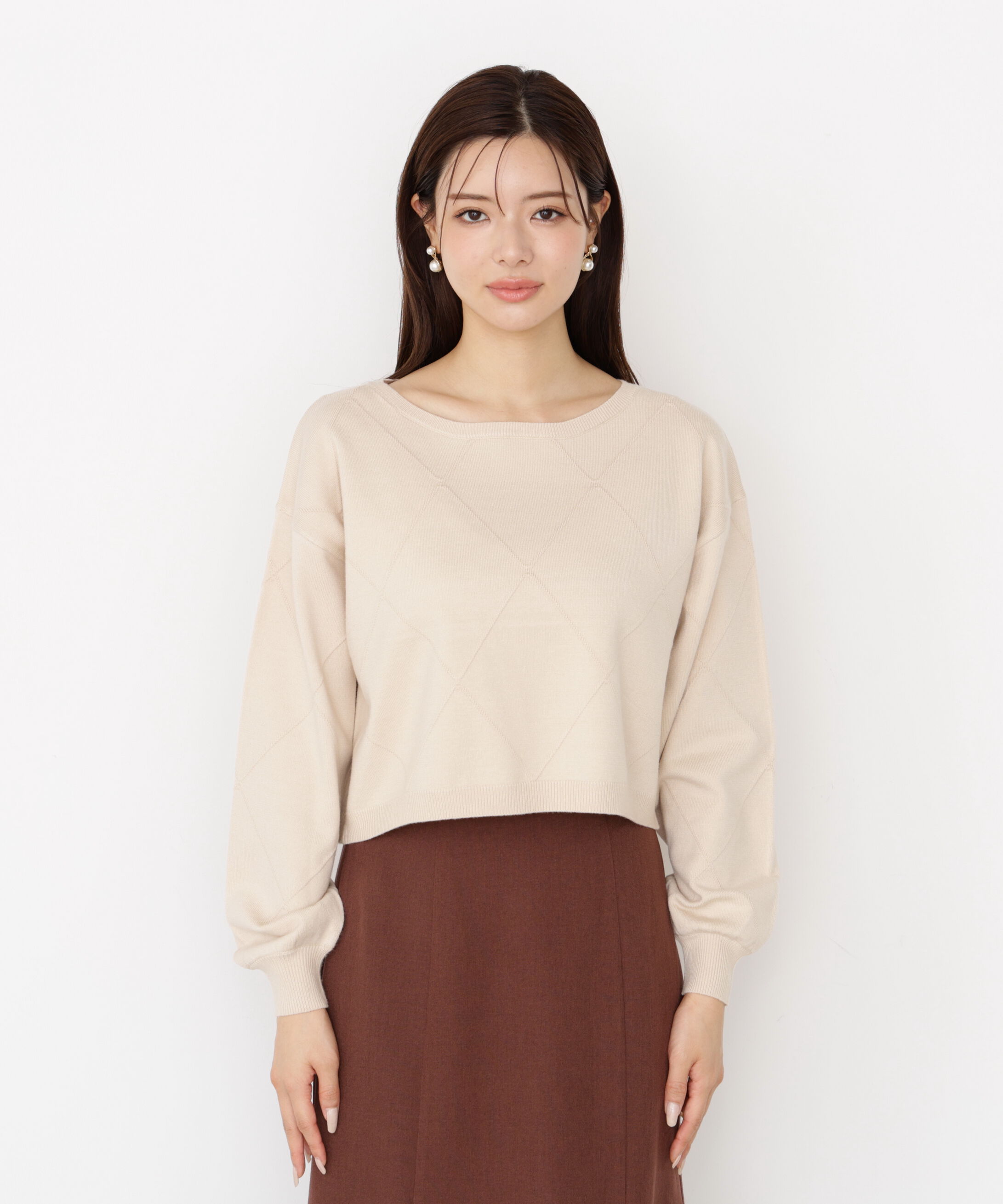 PROPORTION BODY DRESSING「＜ハンドウォッシャブル＞ダイヤ柄短丈ニット 25AW」|ニット・セーター|