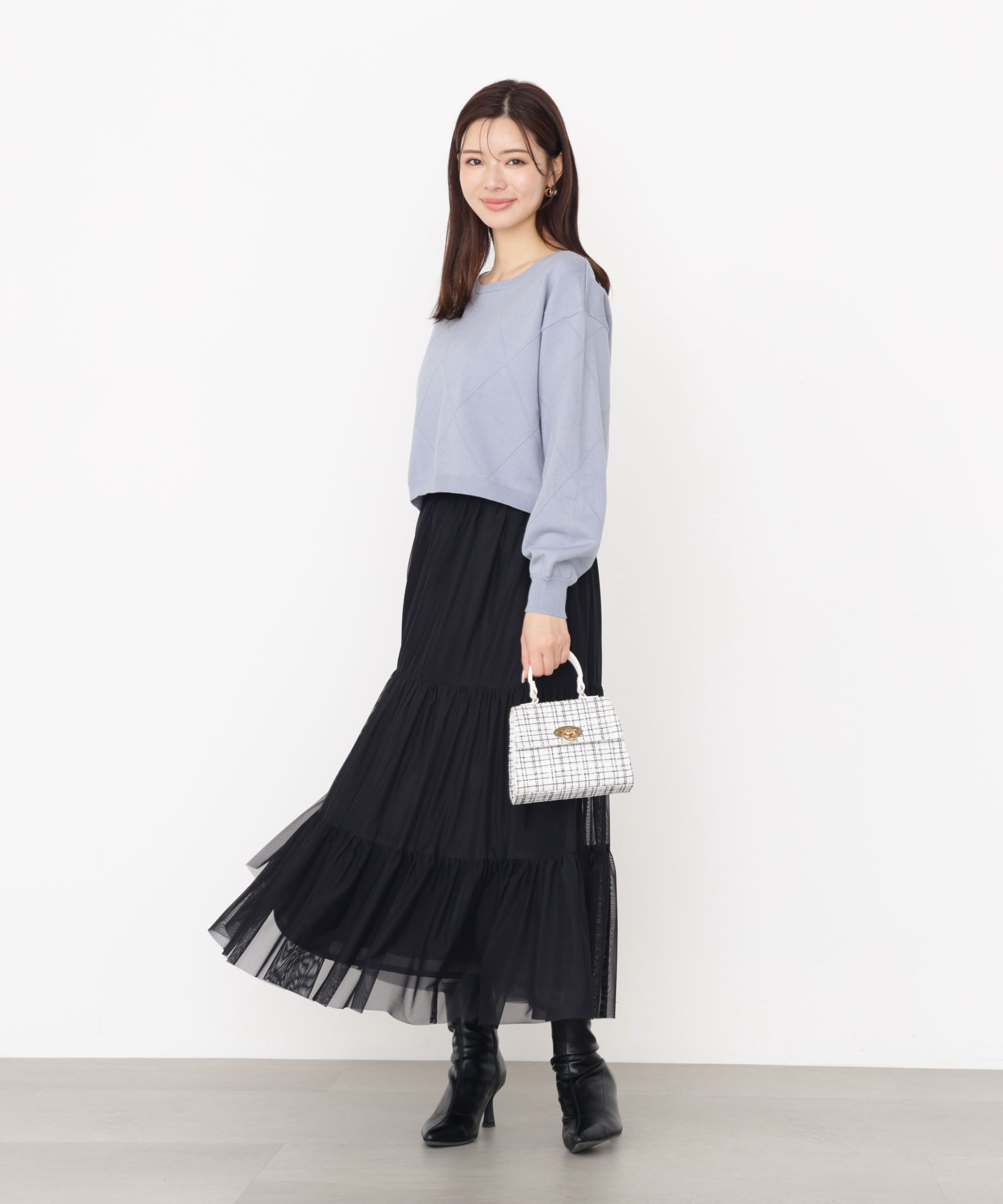 PROPORTION BODY DRESSING「＜ハンドウォッシャブル＞ダイヤ柄短丈ニット 25AW」|ニット・セーター|