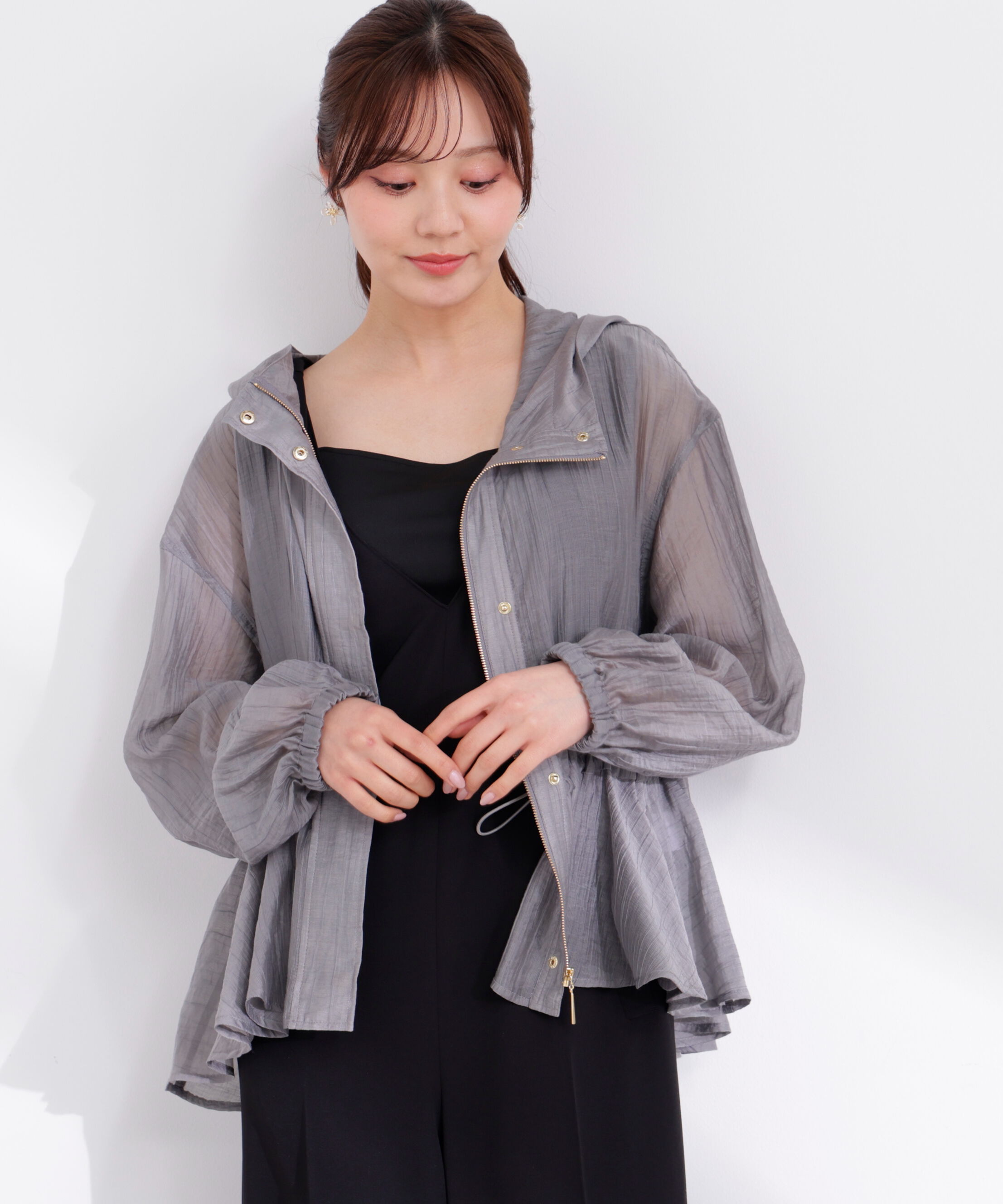 PROPORTION BODY DRESSING「シアーペプラムブルゾン 26SS」|ブルゾン・スタジャン|グレー