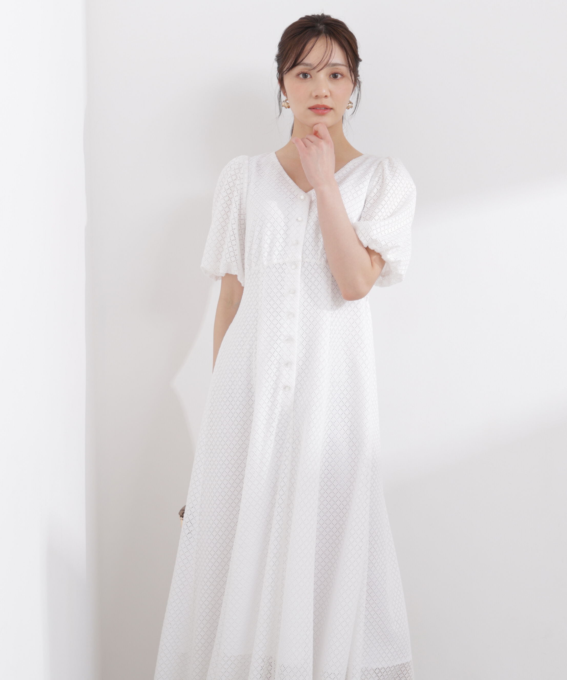 PROPORTION BODY DRESSING「パフスリーブフロント釦ワンピース 26SS」|ワンピース|ホワイト