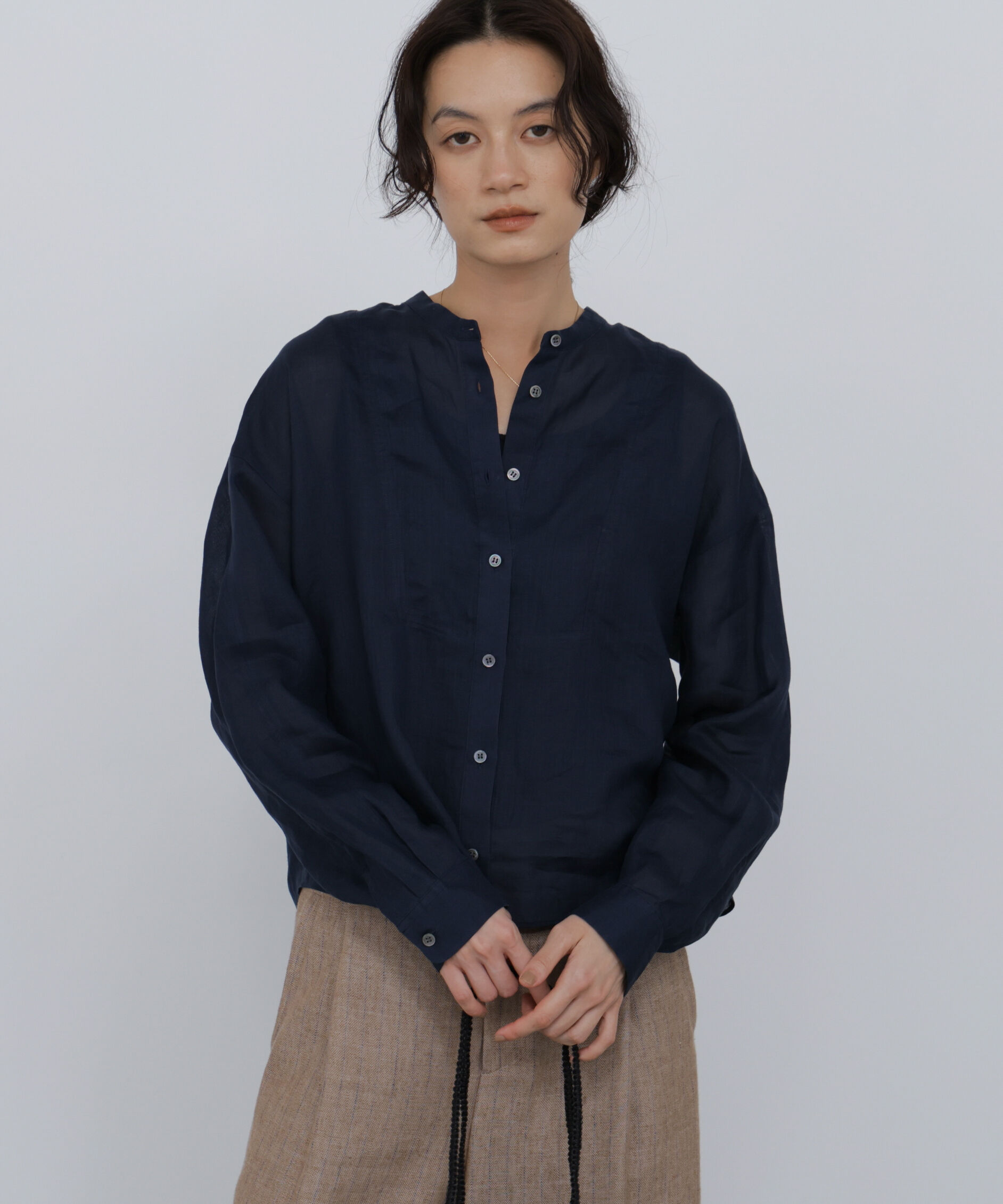  「ラミーボザムシャツブラウス」|シャツ・ブラウス|ネイビー