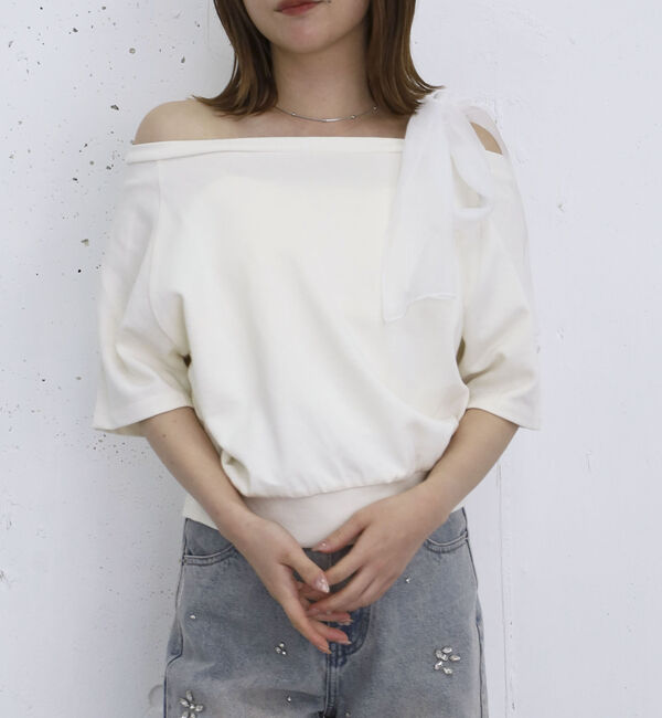 archives「オーガンジーリボンオフショルスウェット」|Tシャツ・カットソー|