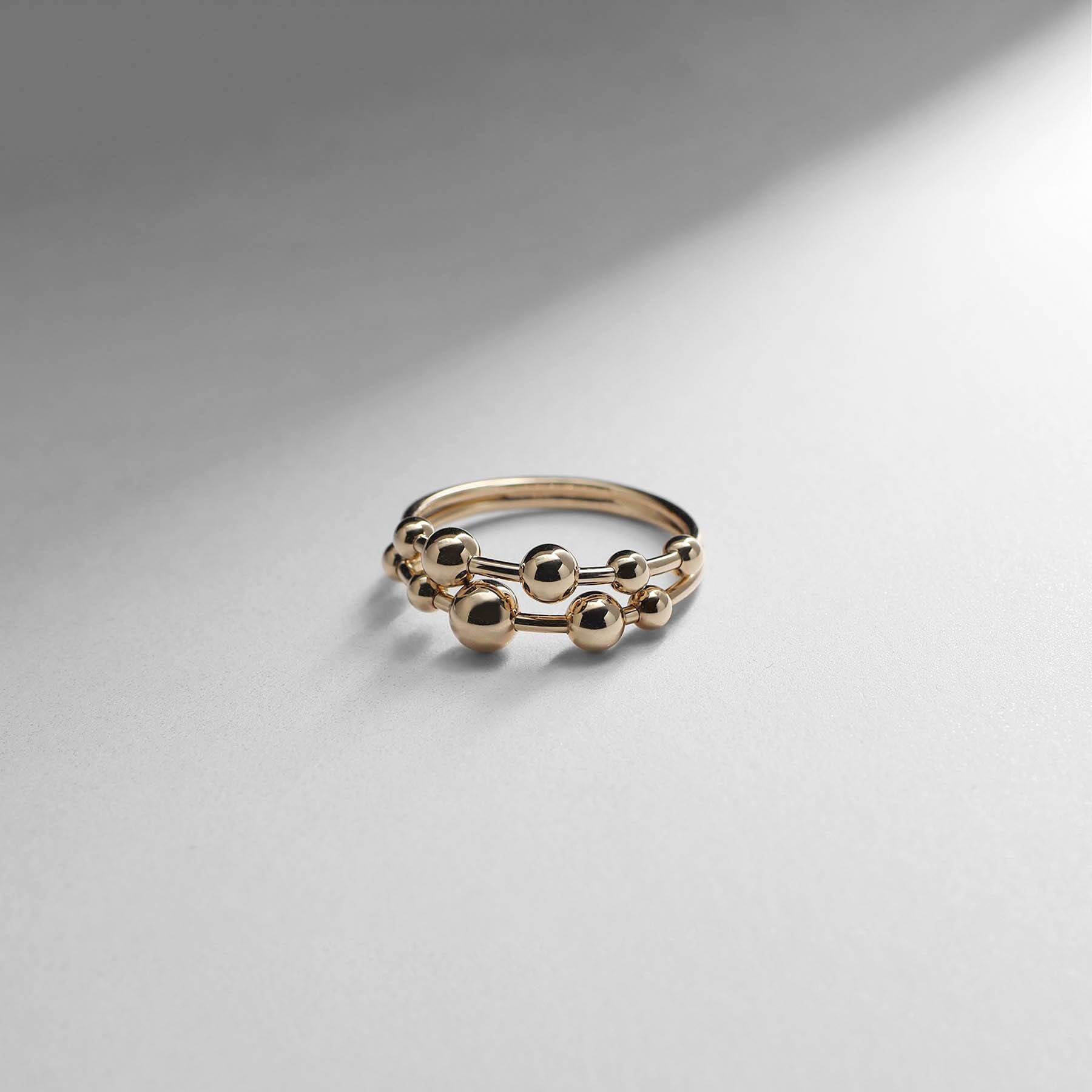 COCOSHNIK「K10中空ボールランダム2連 リング」|リング|イエローゴールド(1