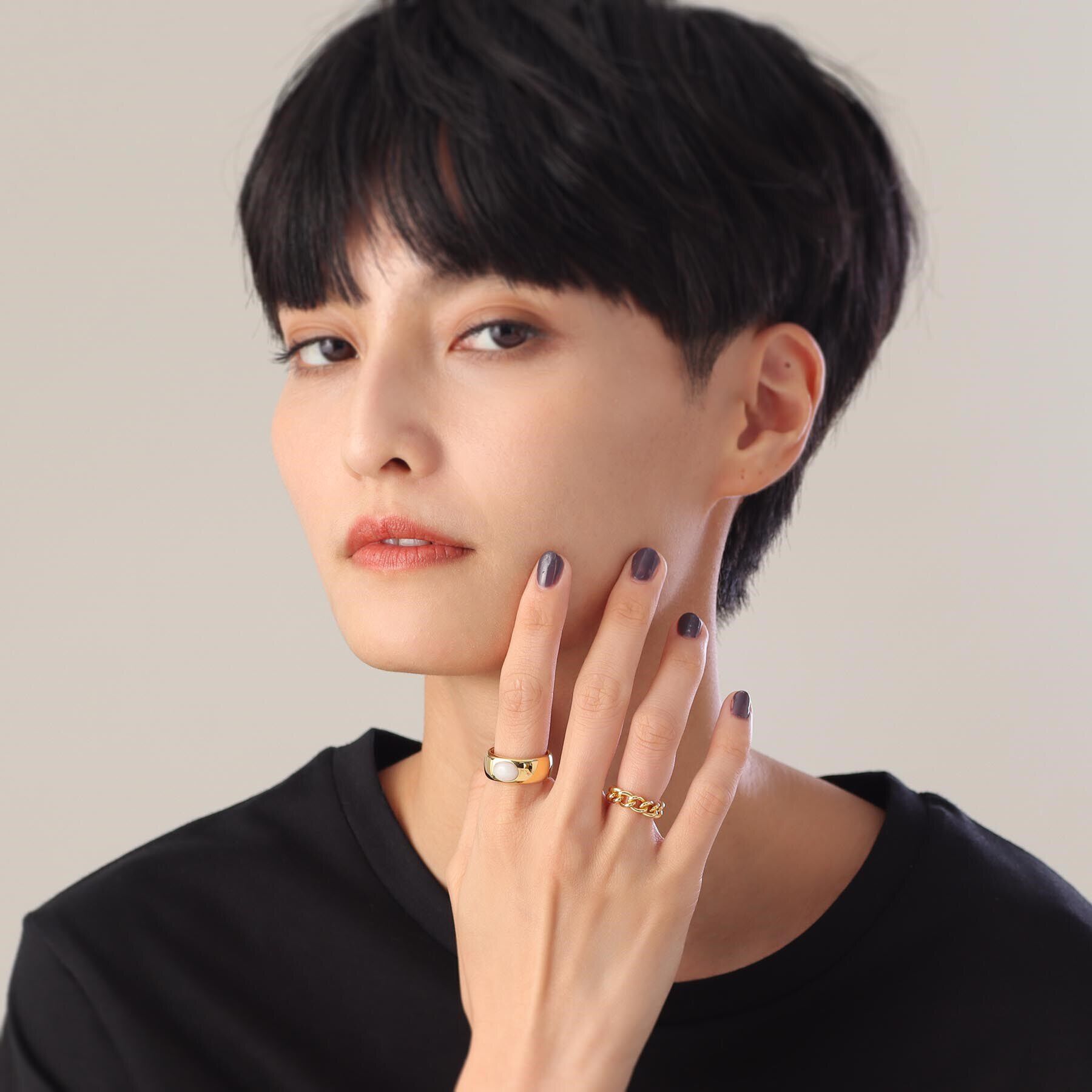 COCOSHNIK ONKITSCH「シルバー カラーストーン（ホワイトアゲート）ワイドリング GP」|リング|