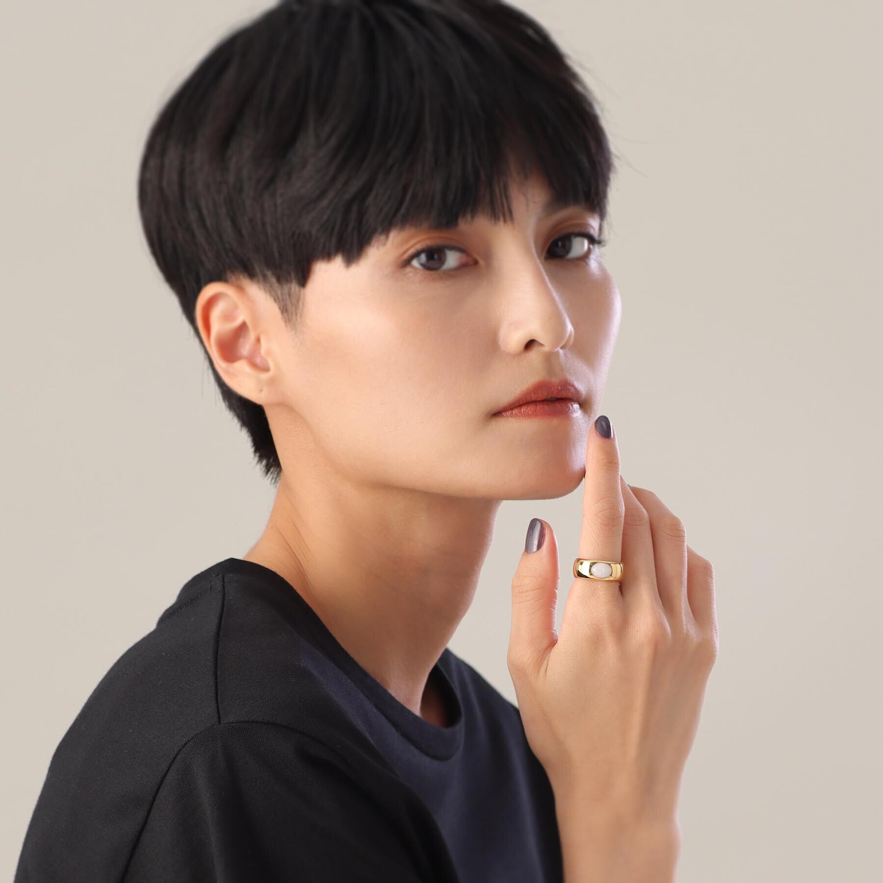 COCOSHNIK ONKITSCH「シルバー カラーストーン（ホワイトアゲート）ワイドリング GP」|リング|