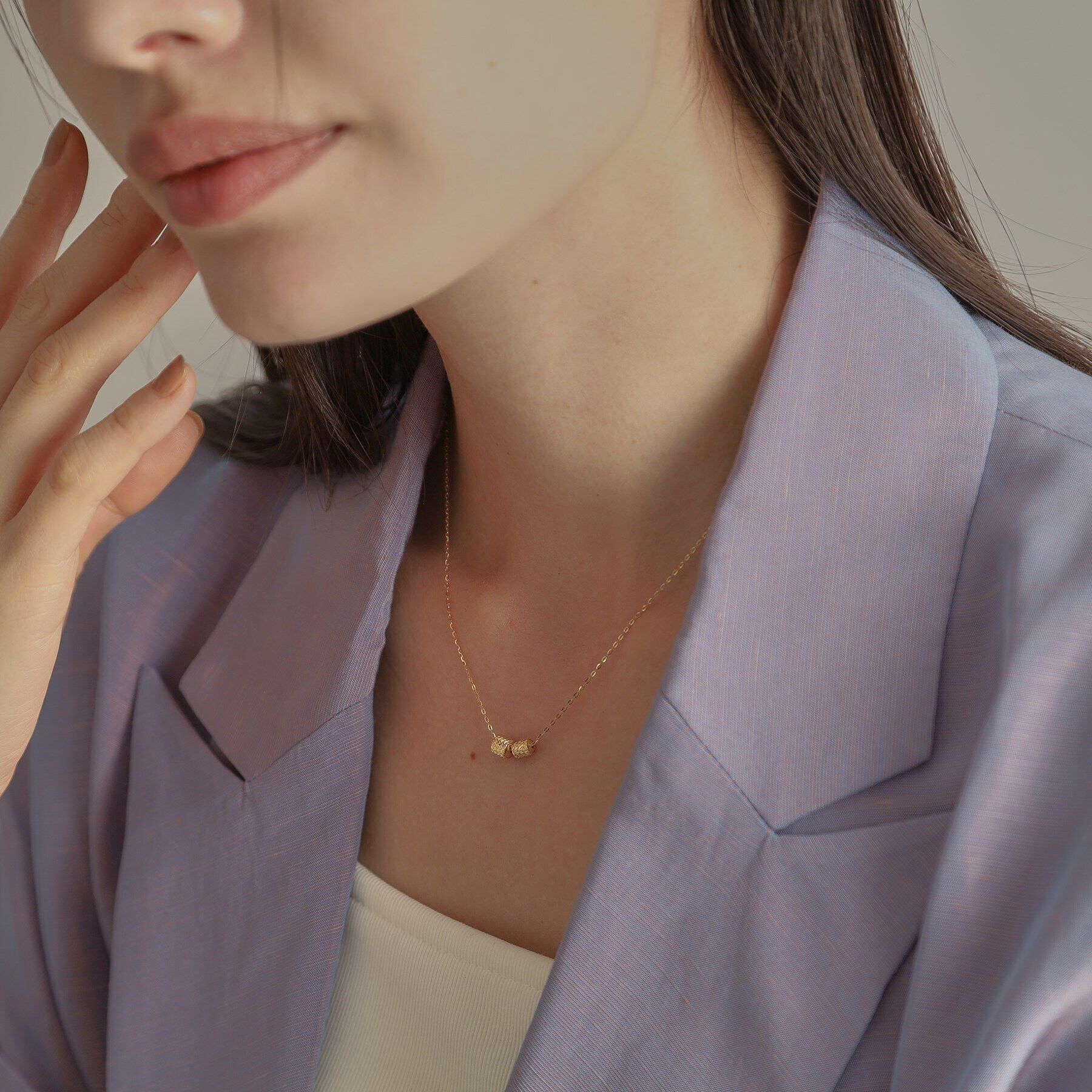 COCOSHNIK「K18テクスチャービーズミックス ネックレス」|ネックレス|