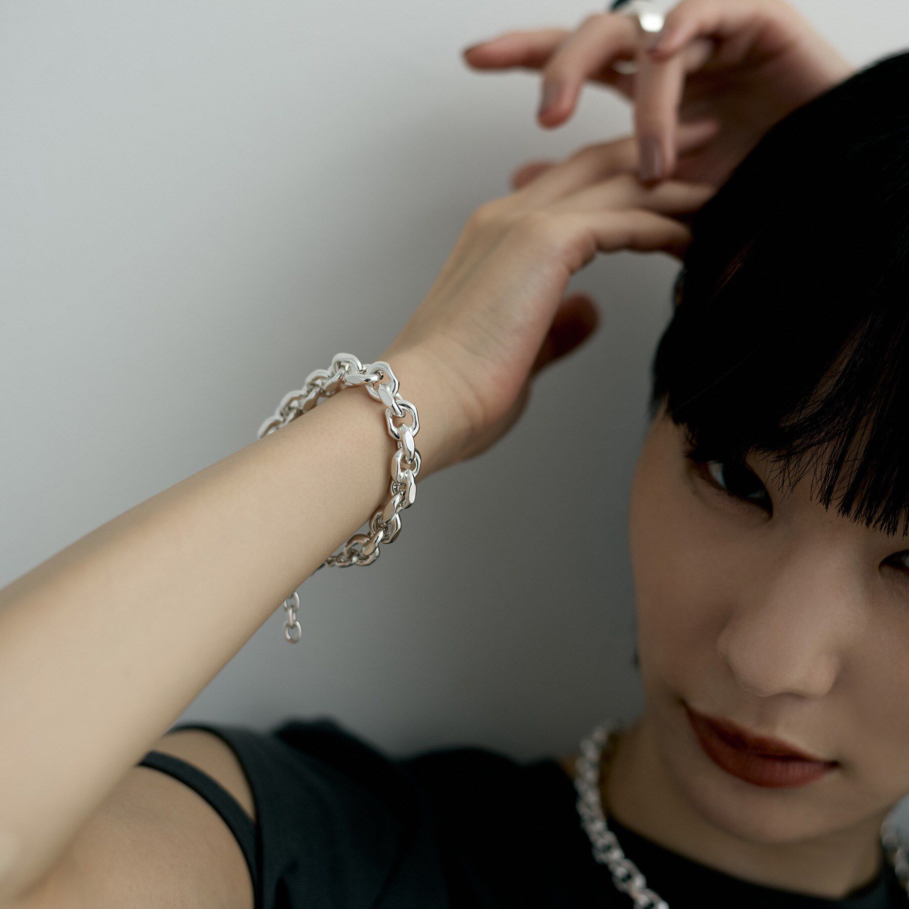 COCOSHNIK ONKITSCH「シルバー デザインチェーン ホロウカットケーブルブレスレット」|ブレスレット・バングル|