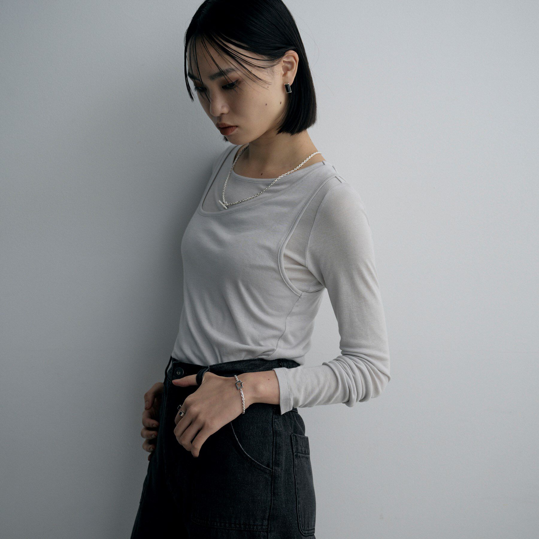 COCOSHNIK ONKITSCH「シルバー カットケーブルチェーン レクタングルマンテルブレスレット S」|ブレスレット・バングル|