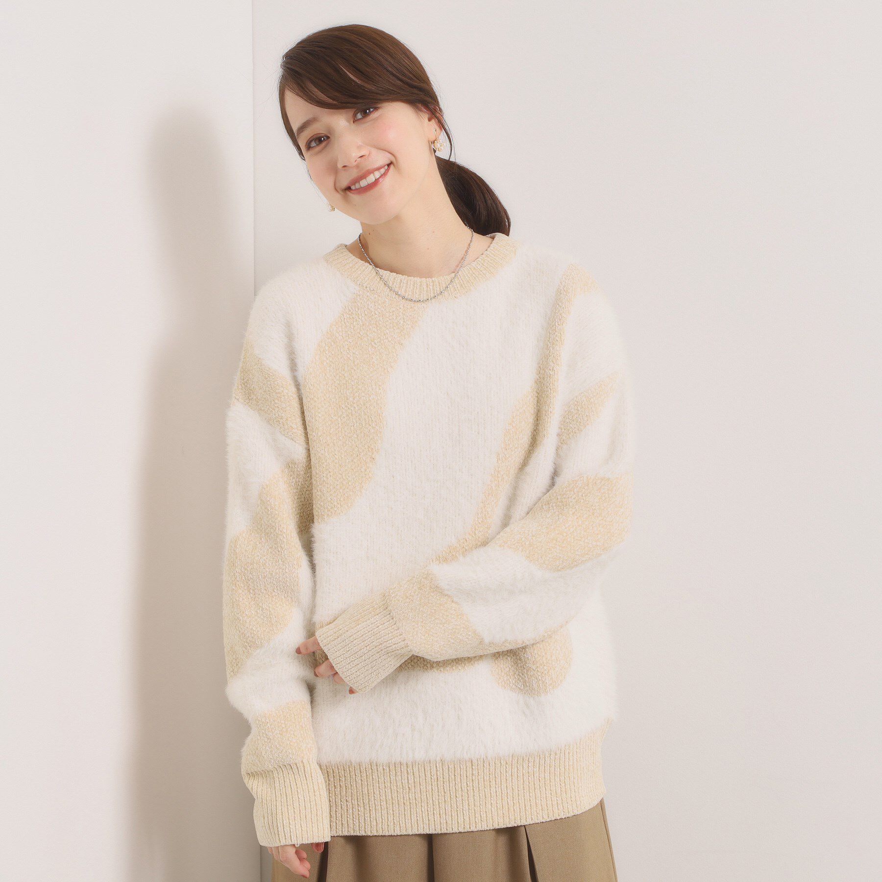 ITS&rsquo;DEMO「【手洗い可】モール&times;シャギーニット」|ニット・セーター|ライトベージュ(05